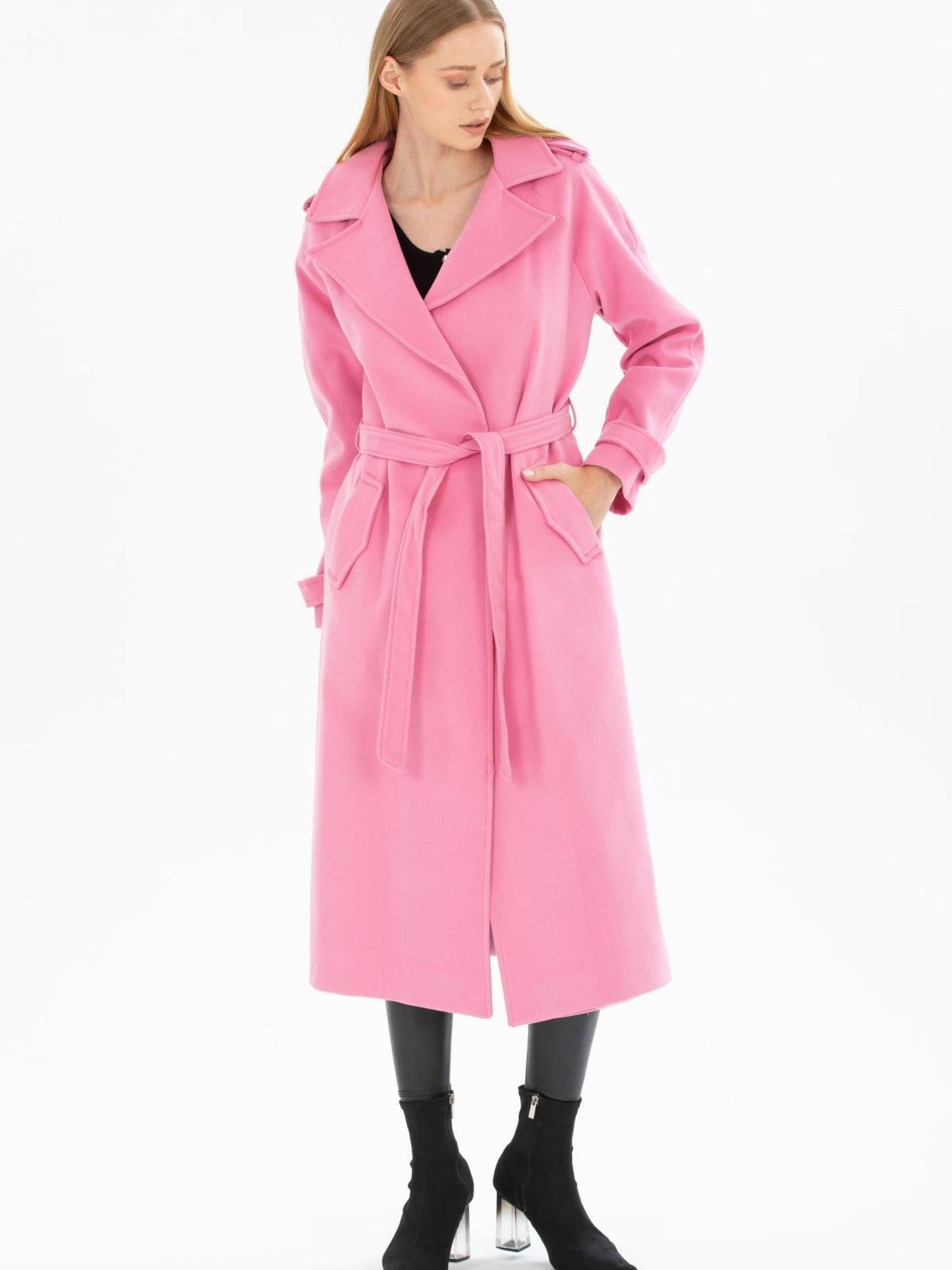Women coat with belt wholesale Baby Pink color 669528