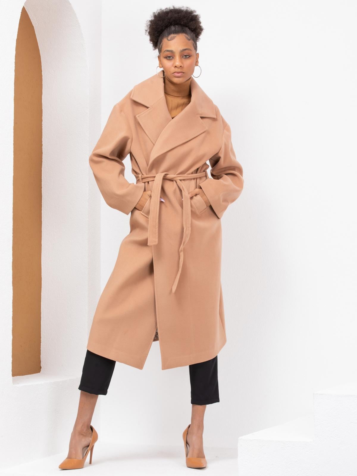 Women coat with belt wholesale Beige color 669368