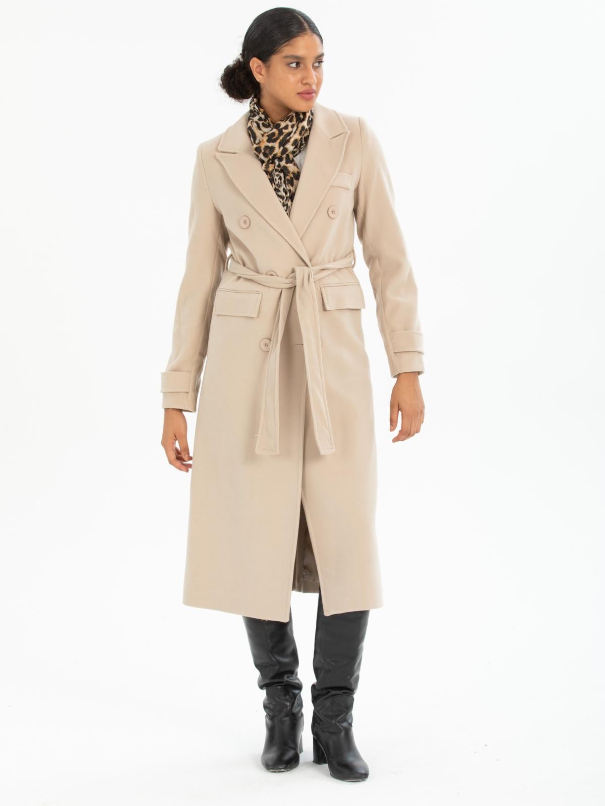 Women coat with belt wholesale Beige color