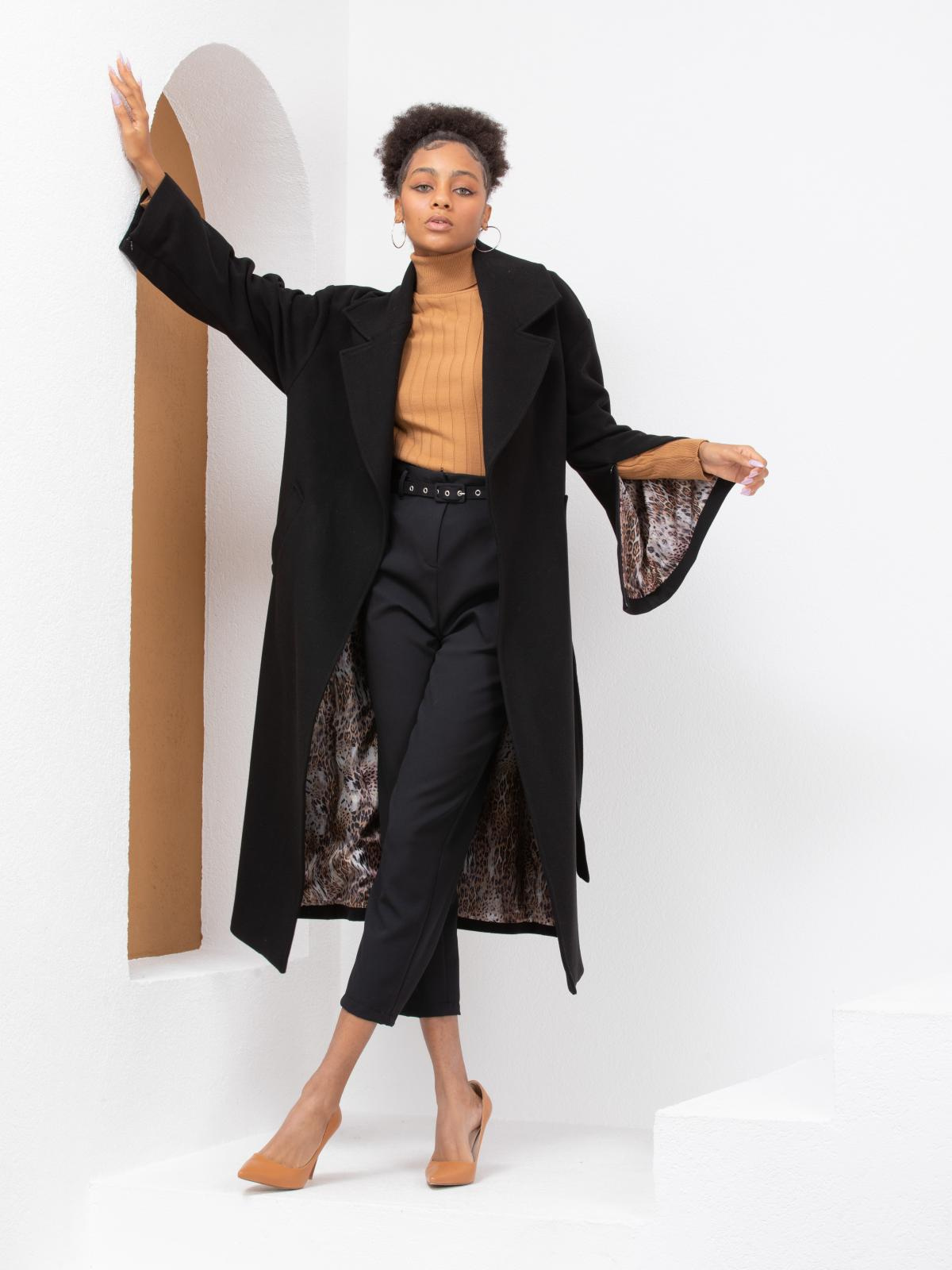 Women coat with belt wholesale Black color 669367