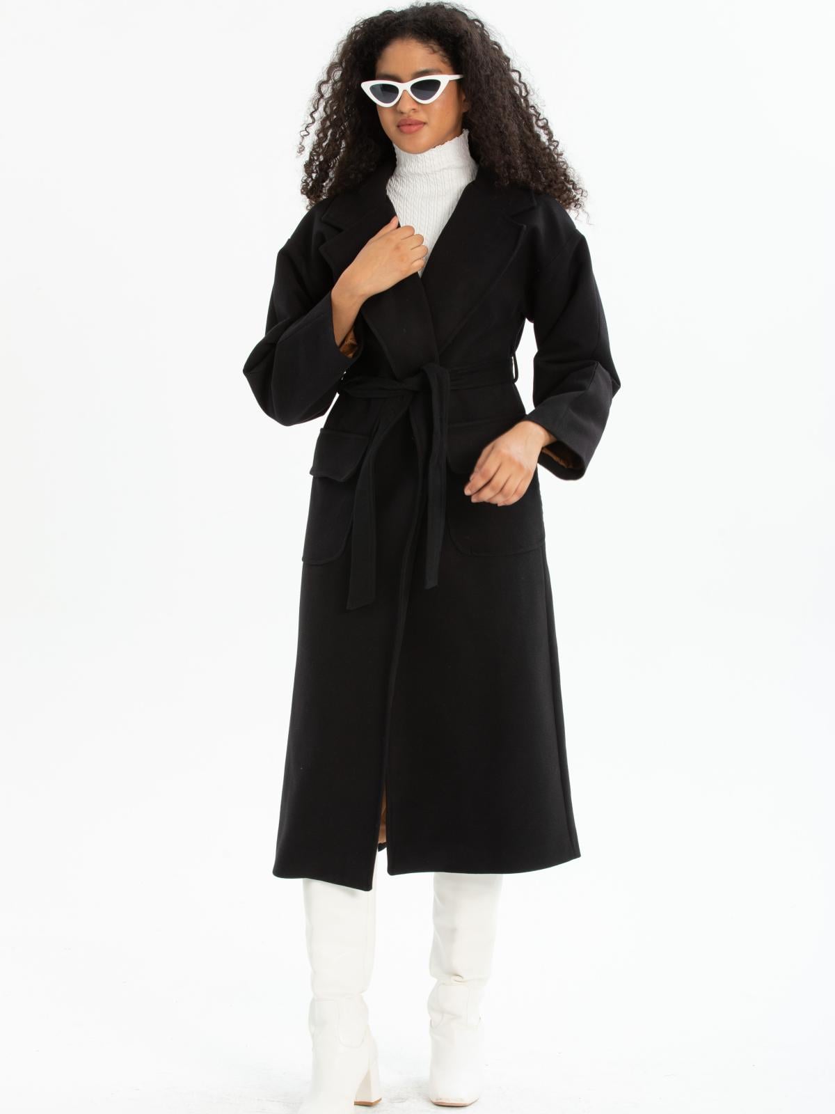 Women coat with belt wholesale Black color 670442