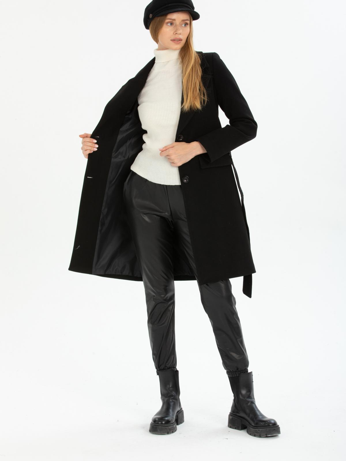 Women coat with belt wholesale Black color 670507
