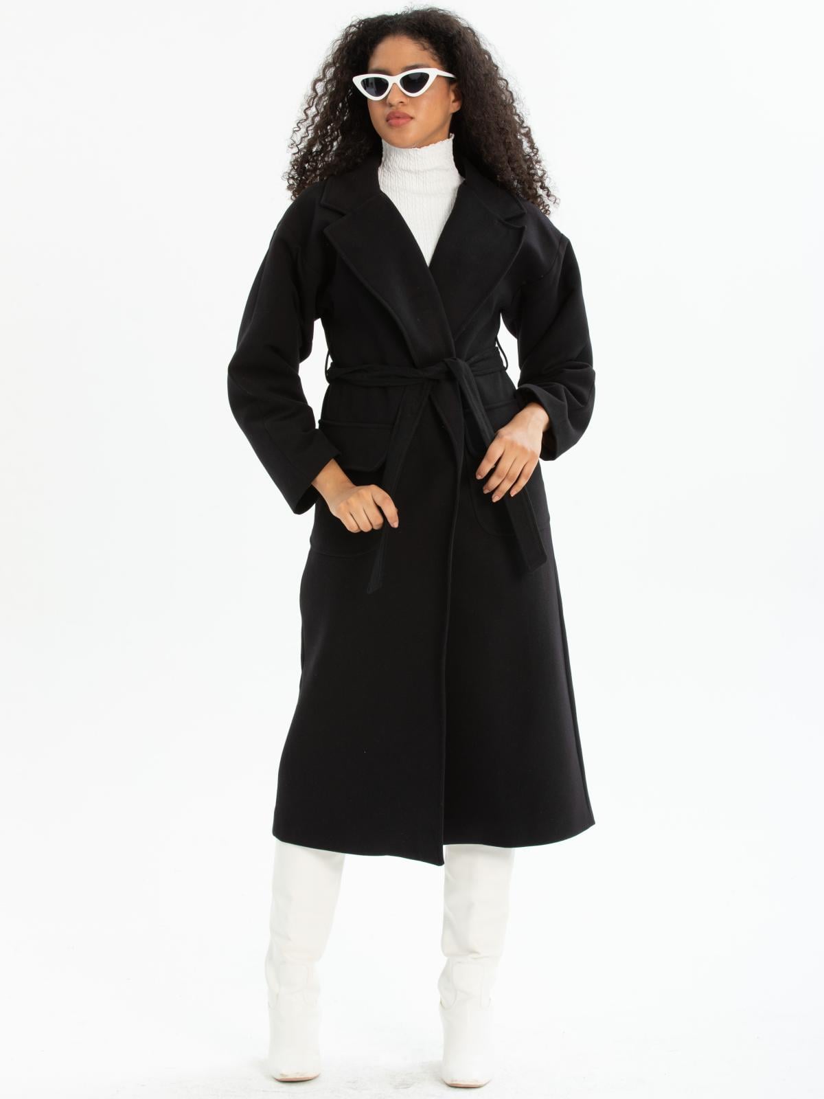 Women coat with belt wholesale Black color 670442