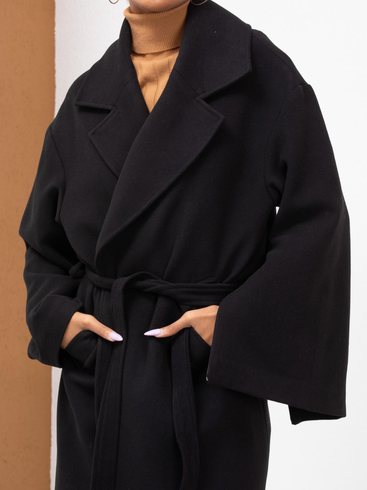 Women coat with belt wholesale Black color 669367