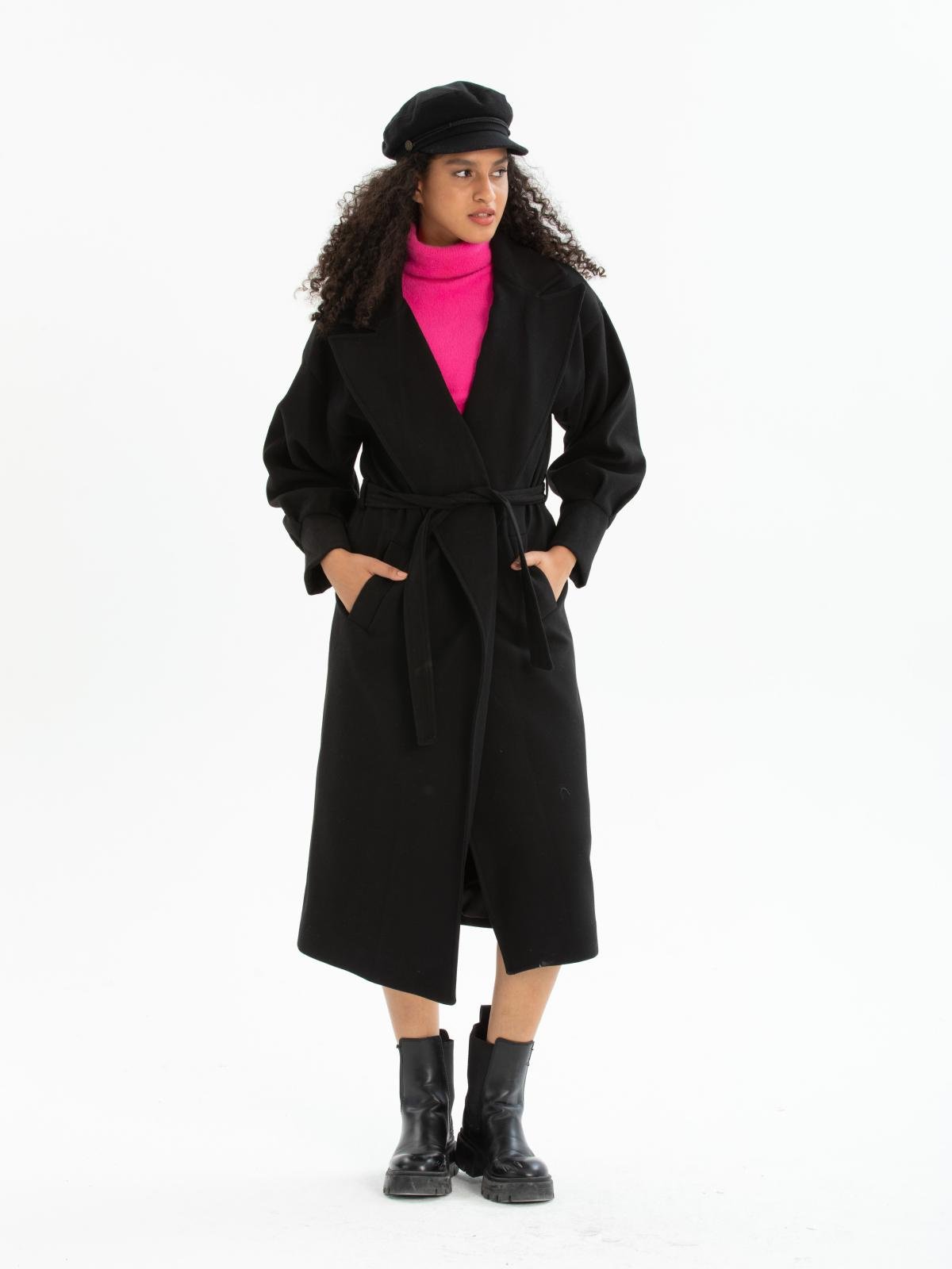 Women coat with belt wholesale Black color