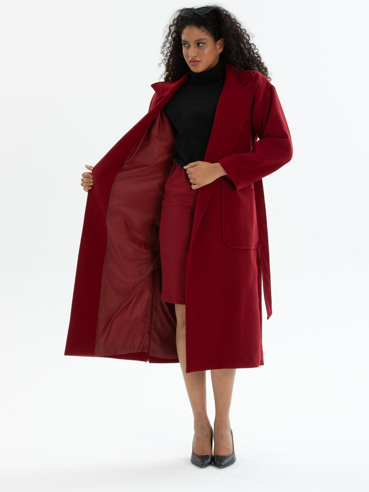 Women coat with belt wholesale Burgundy color 670497
