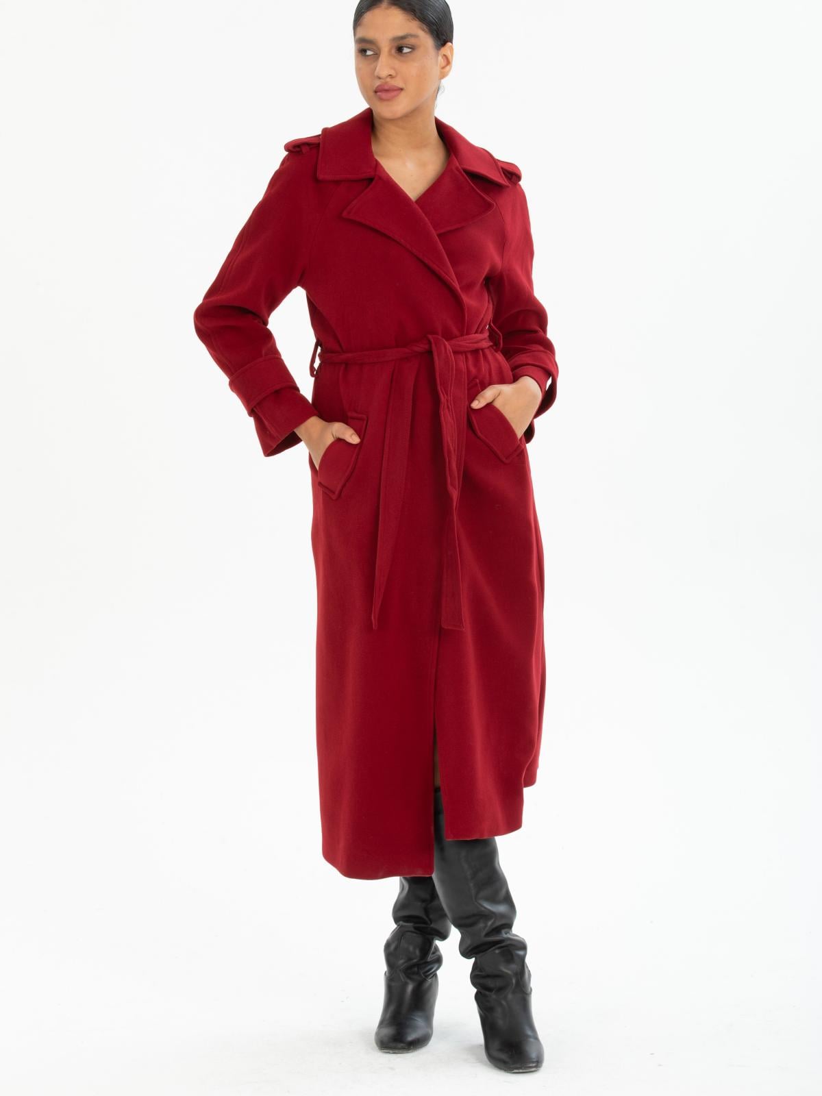 Women coat with belt wholesale Burgundy color