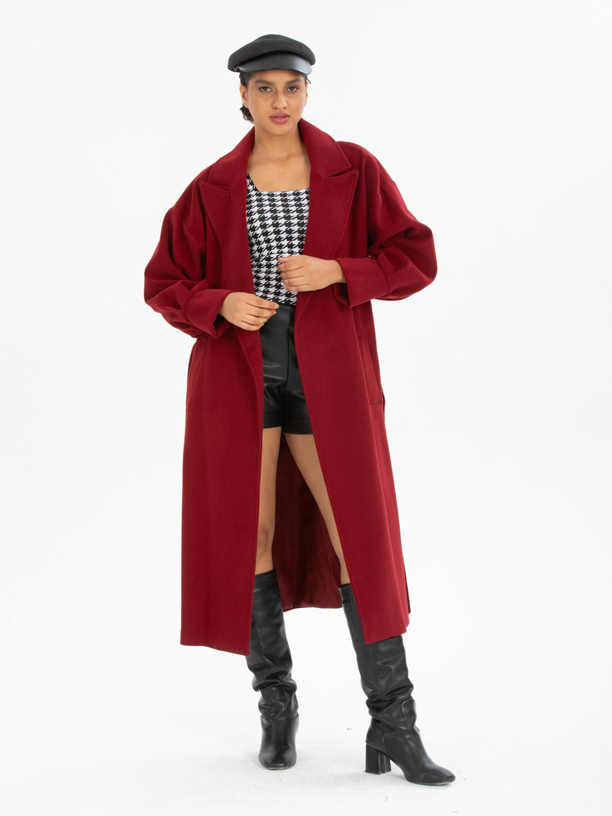 Women coat with belt wholesale Burgundy color