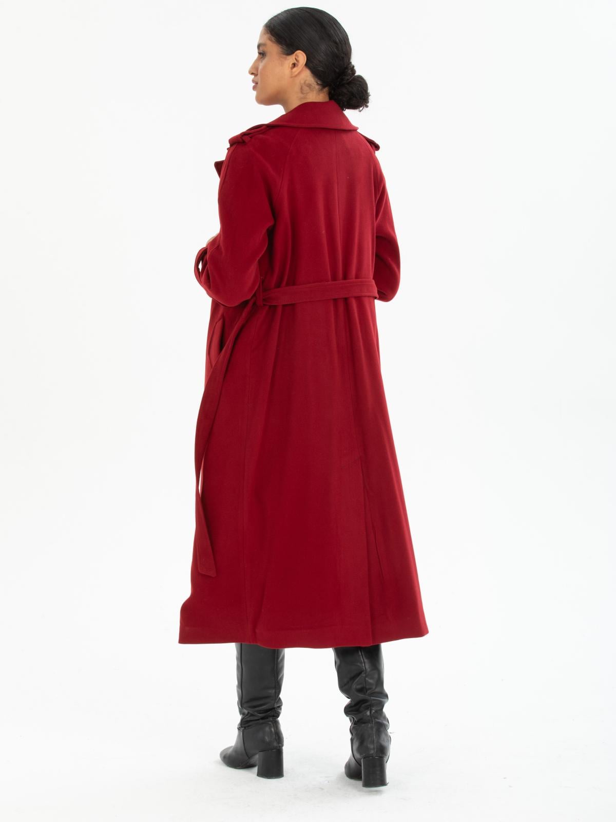 Women coat with belt wholesale Burgundy color