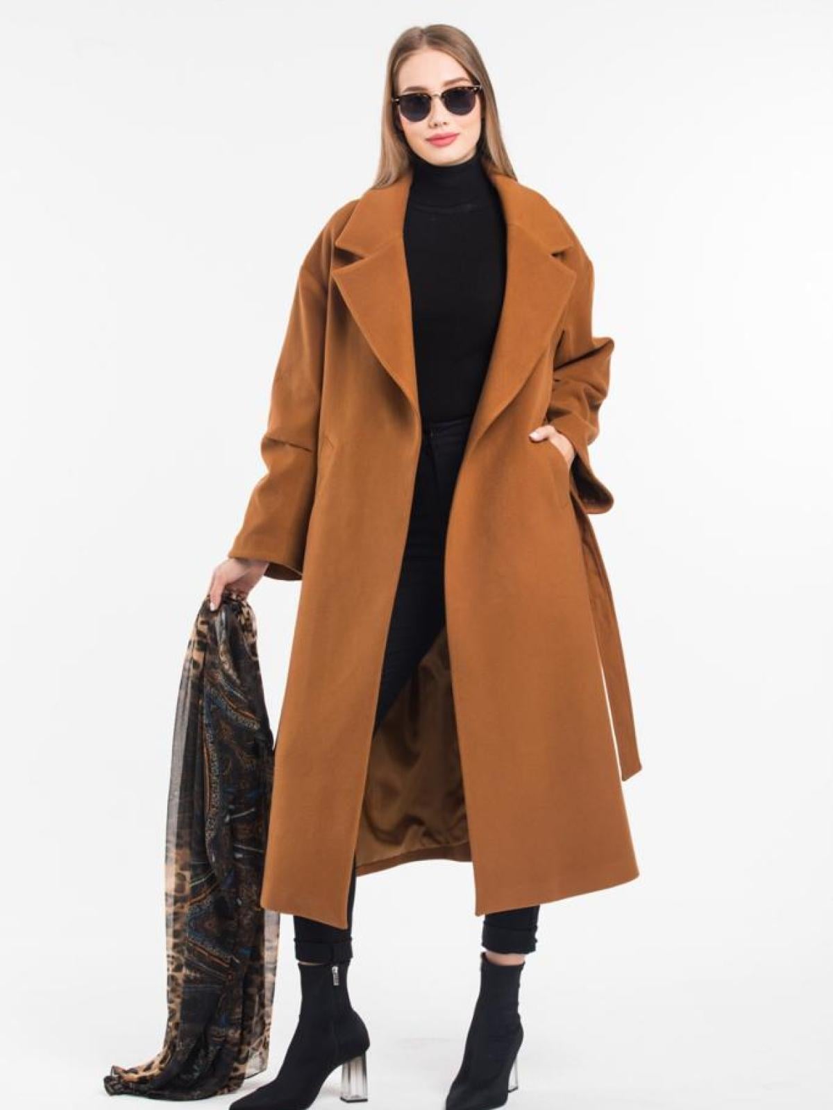 Women coat with belt wholesale Camel color 669361