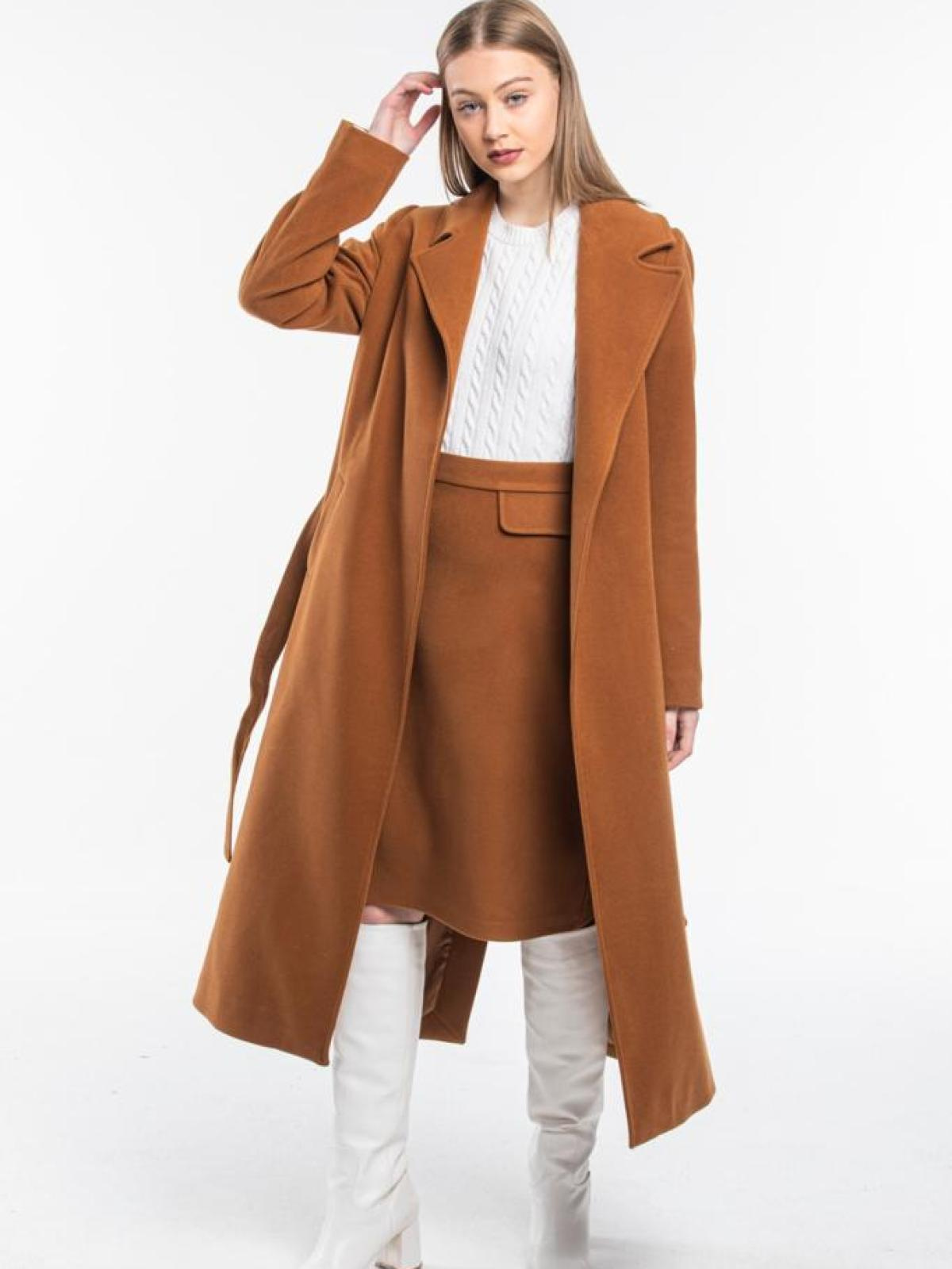 Women coat with belt wholesale Camel color 669366