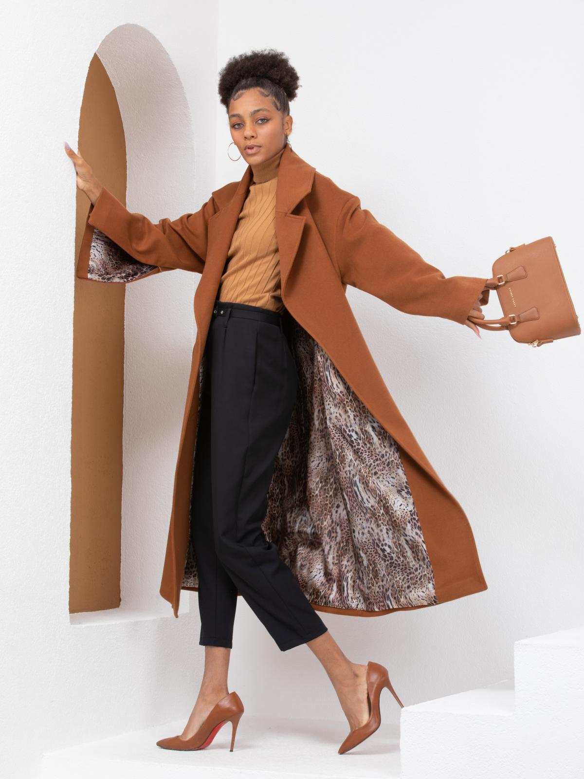 Women coat with belt wholesale Camel color 669370