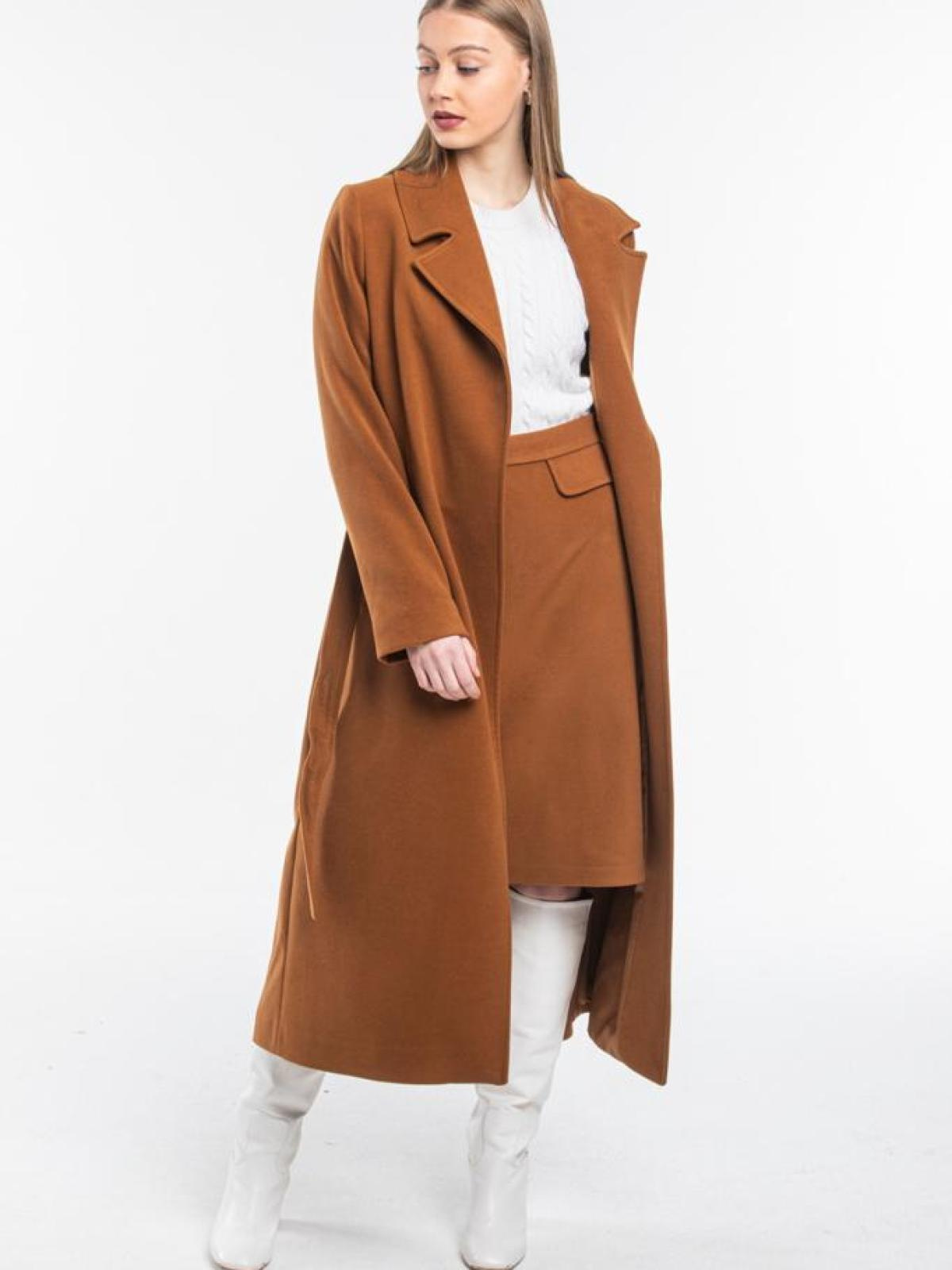 Women coat with belt wholesale Camel color 669366
