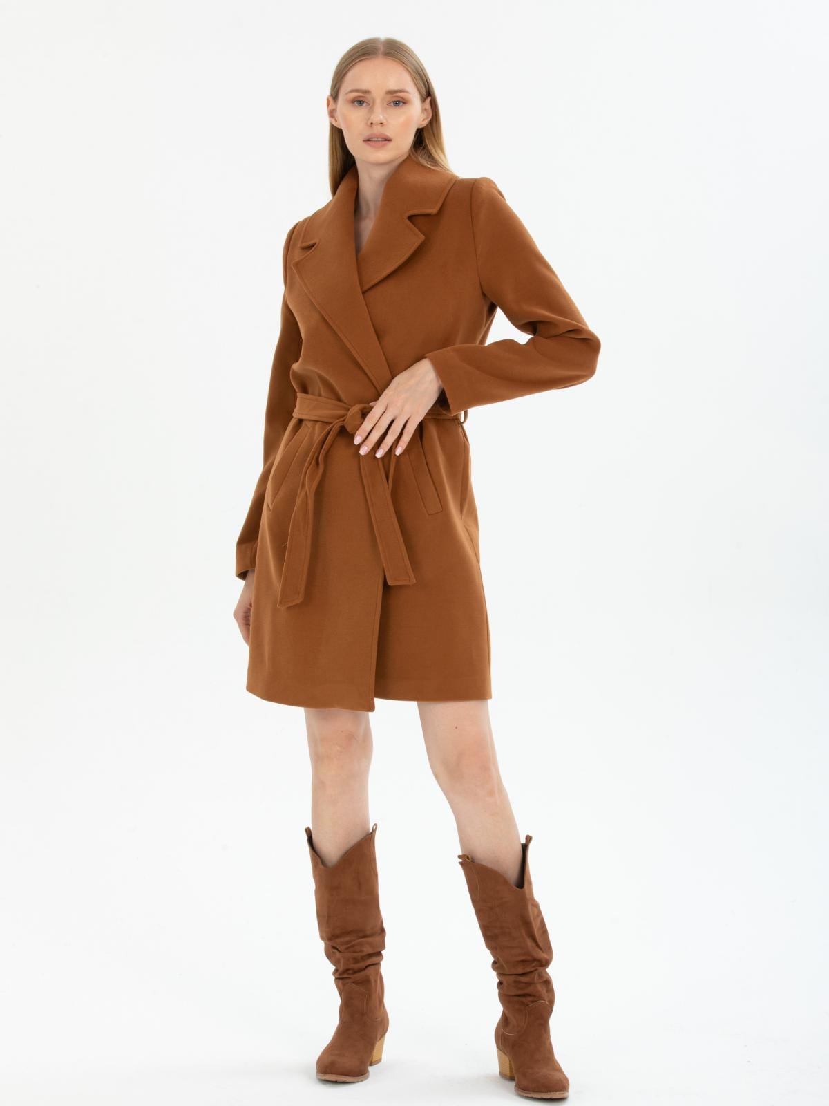 Women coat with belt wholesale Camel color 669521