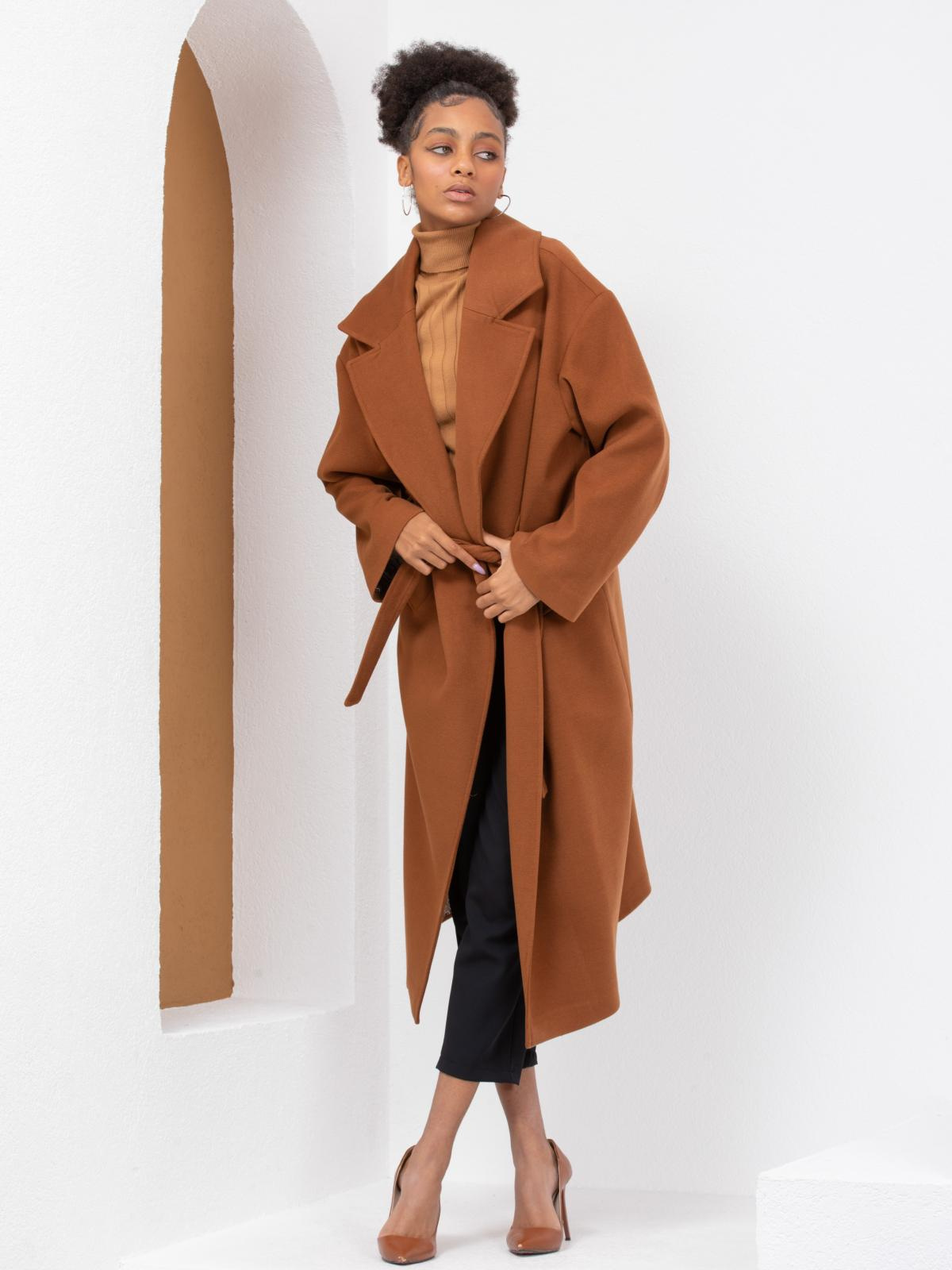 Women coat with belt wholesale Camel color 669370