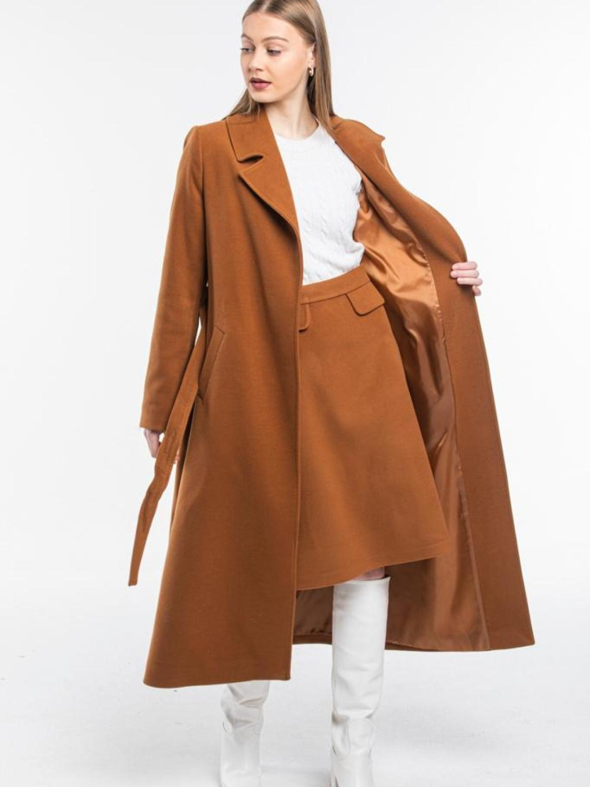 Women coat with belt wholesale Camel color 669366