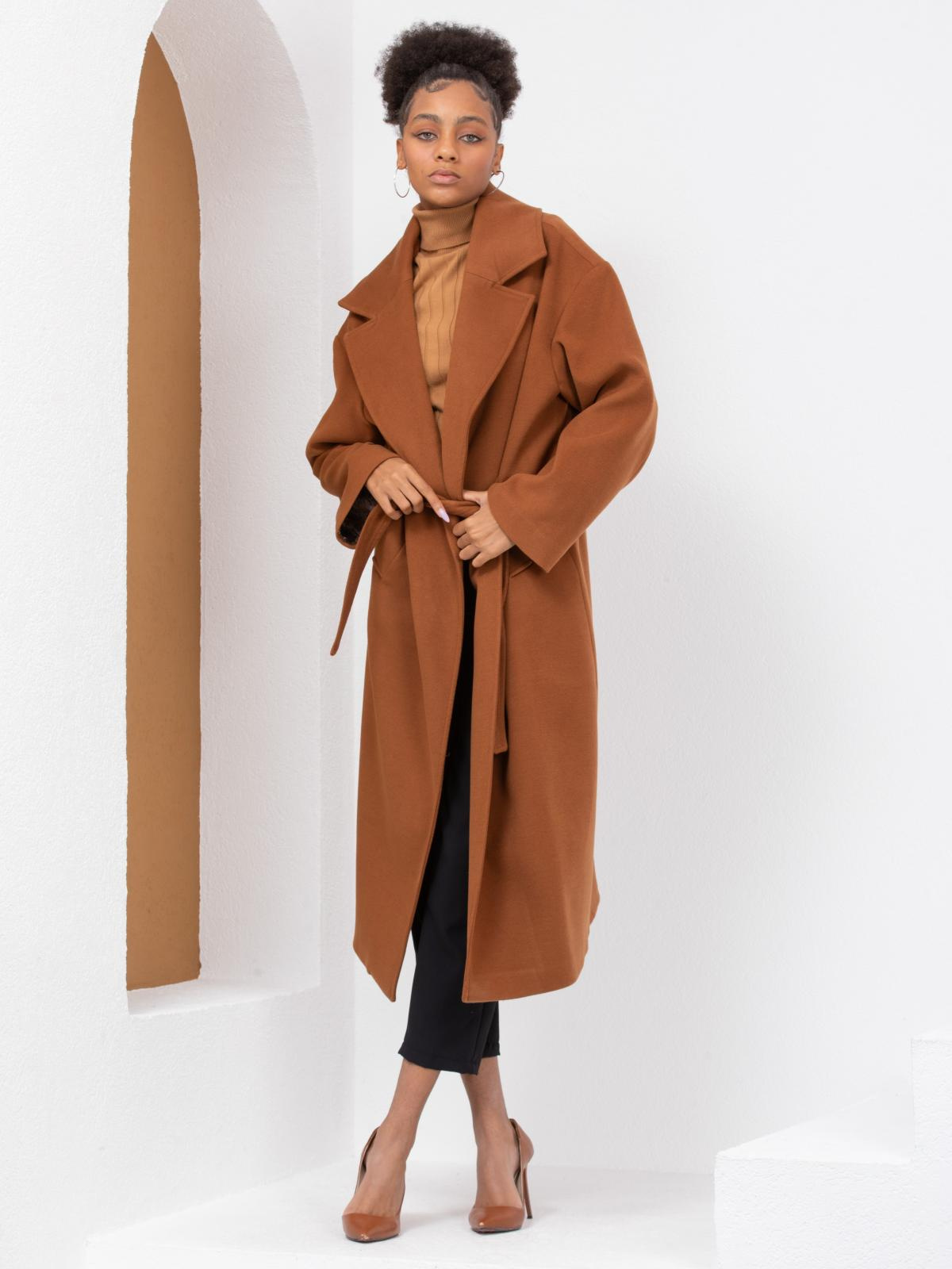 Women coat with belt wholesale Camel color 669370