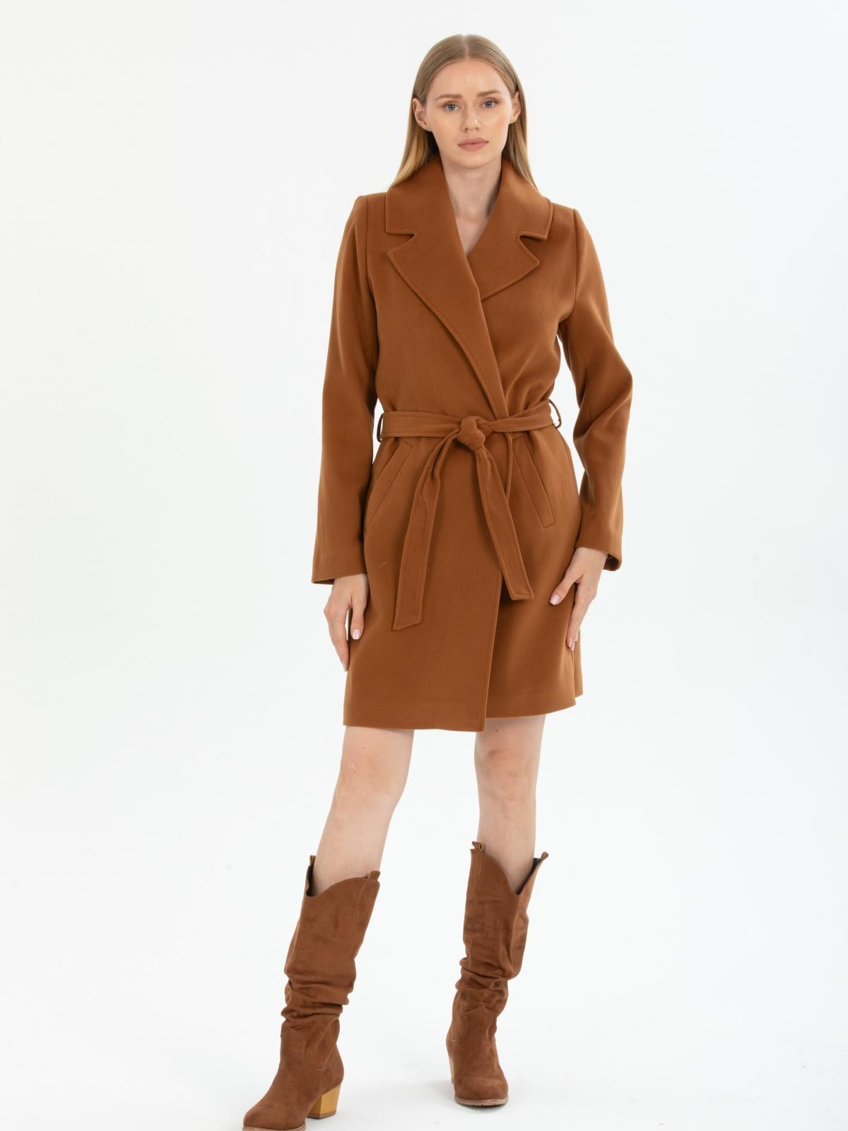 Women coat with belt wholesale Camel color 669521