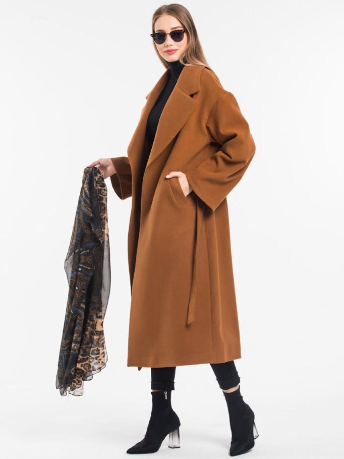 Women coat with belt wholesale Camel color 669361