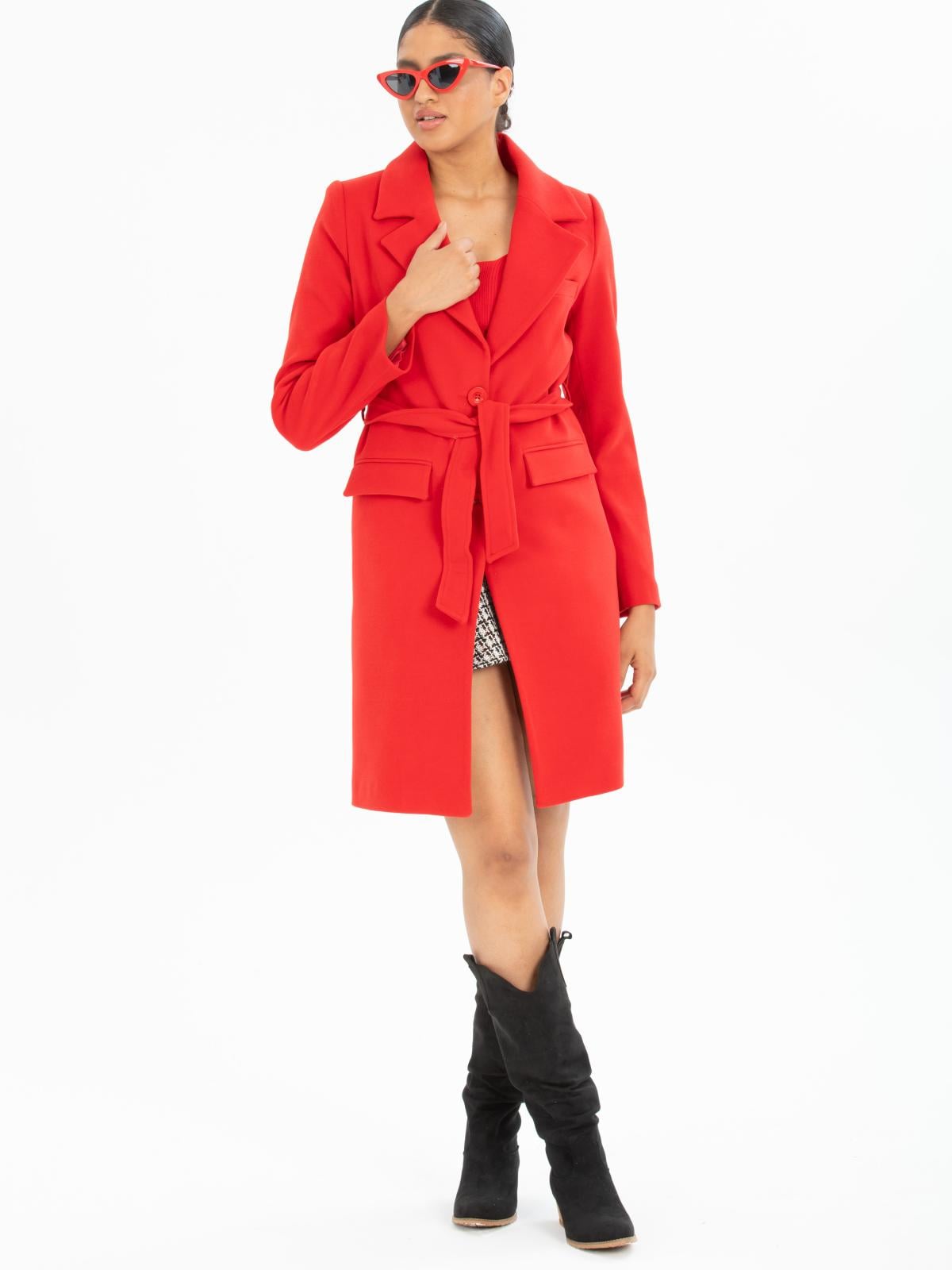 Women coat with belt wholesale Coral color 669541
