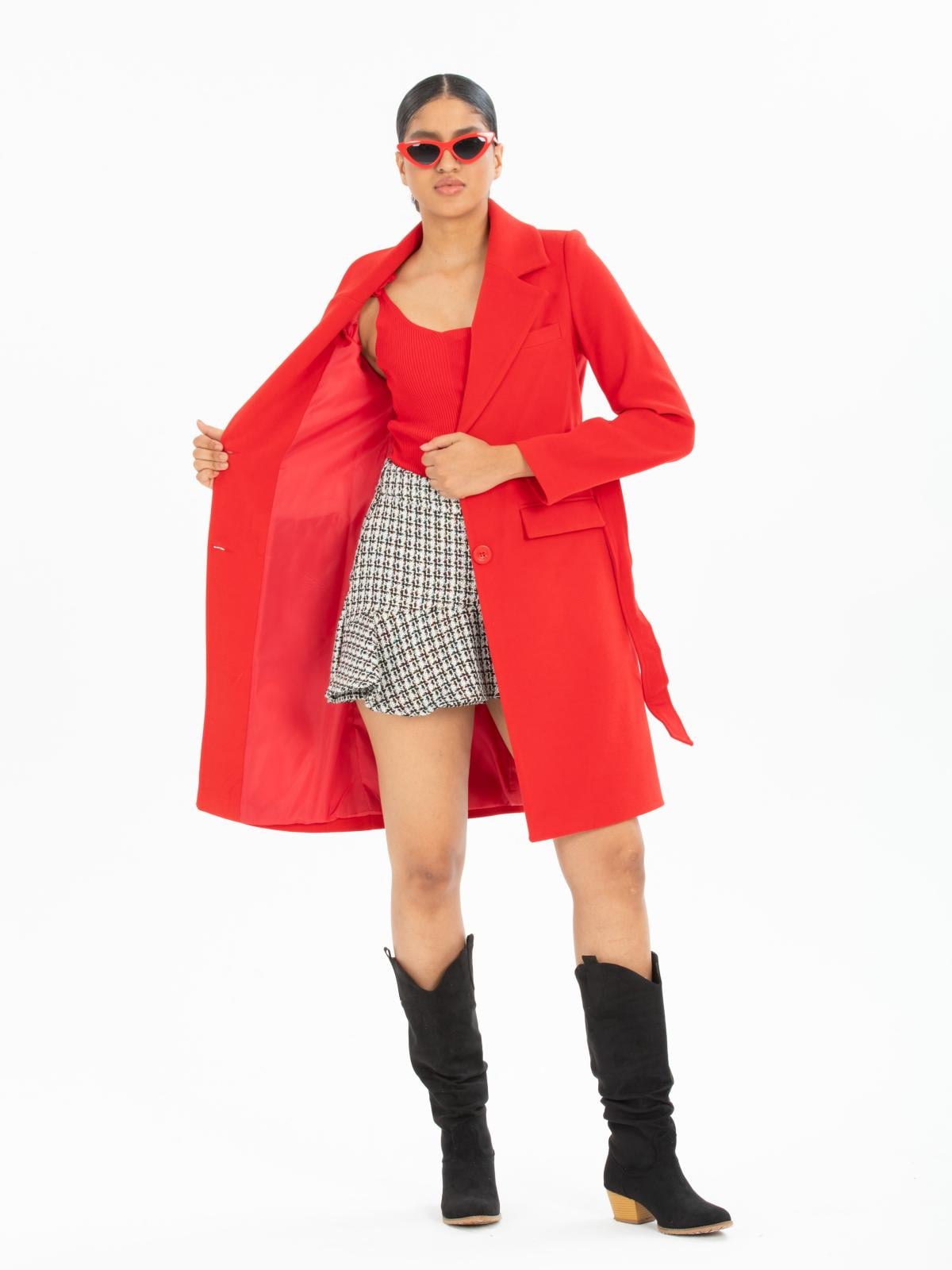 Women coat with belt wholesale Coral color 669541