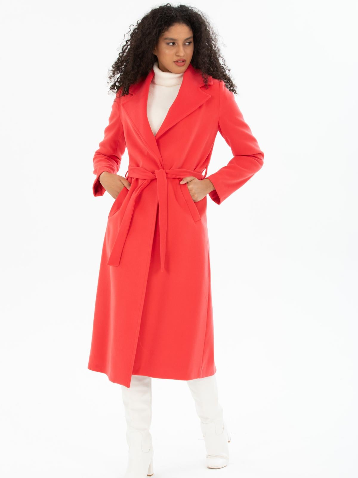 Women coat with belt wholesale Coral color 670414