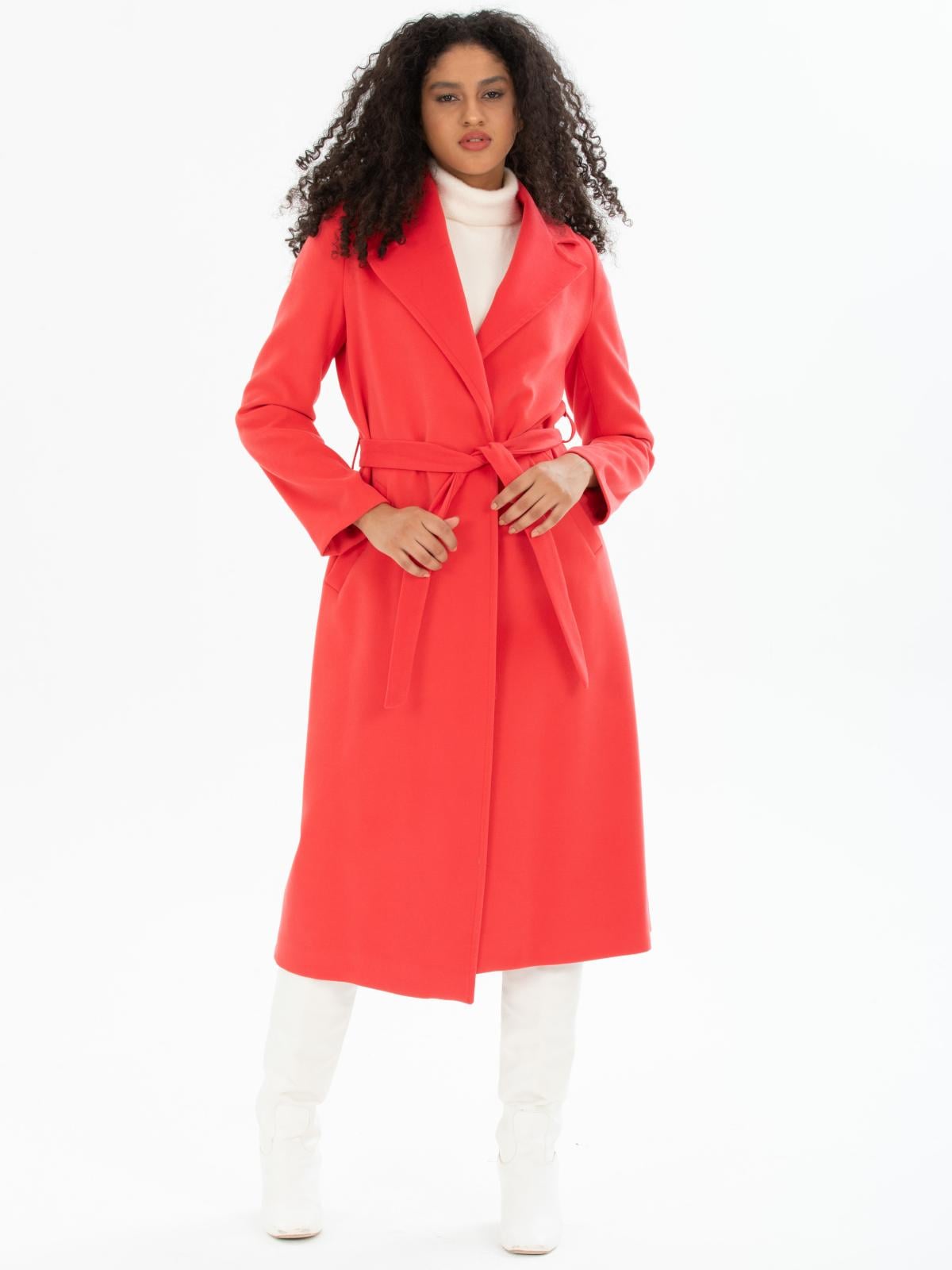 Women coat with belt wholesale Coral color 670414