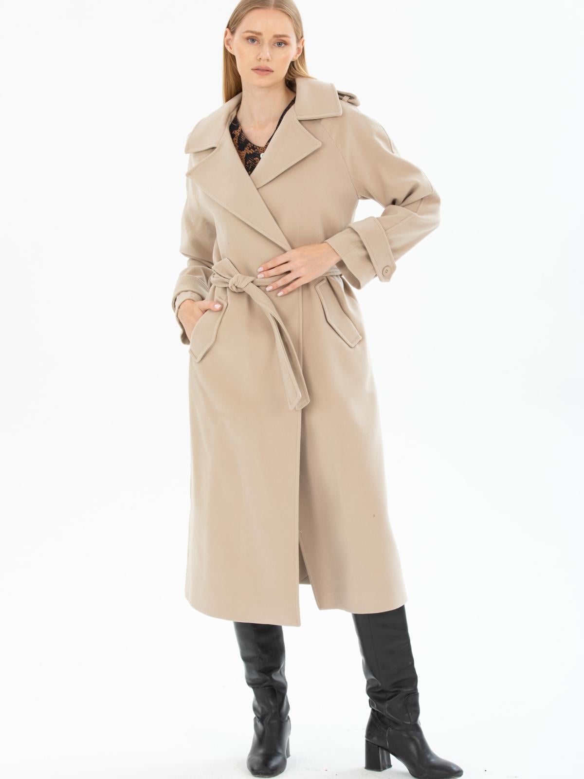 Women coat with belt wholesale Cream color 670473