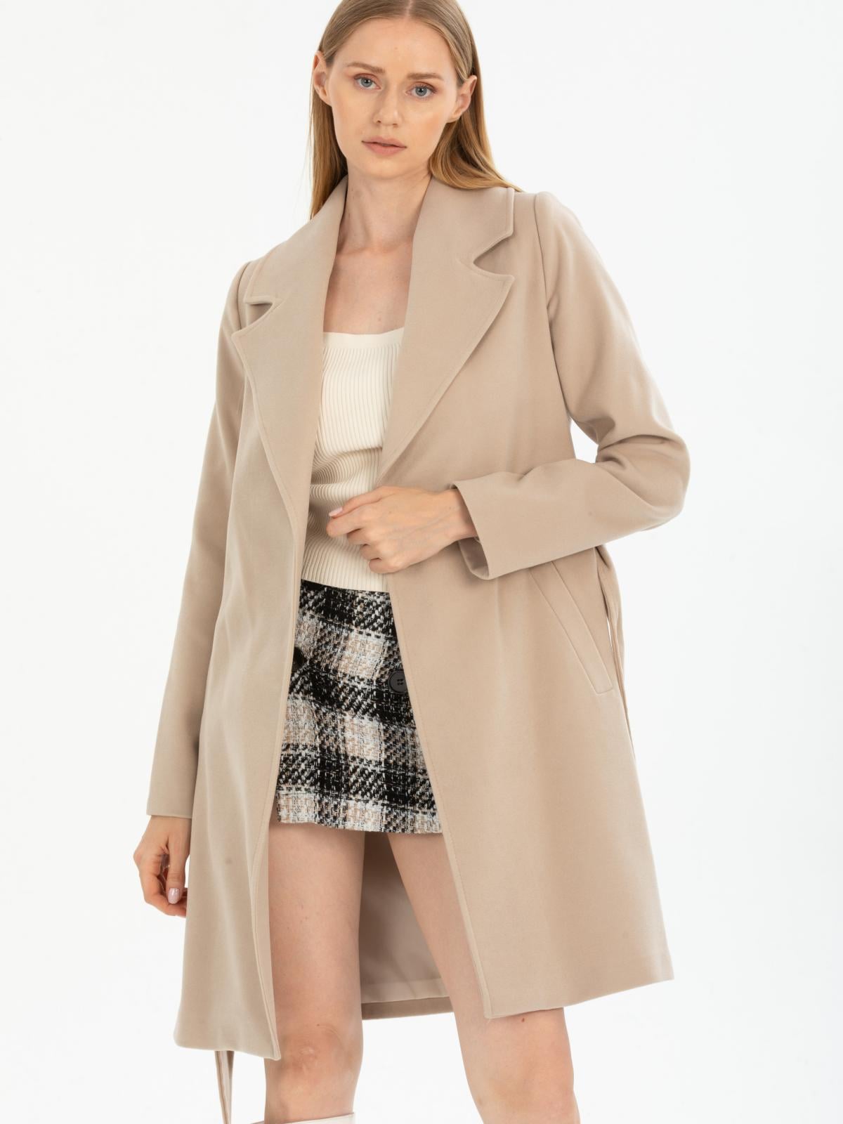 Women coat with belt wholesale Cream color 669522