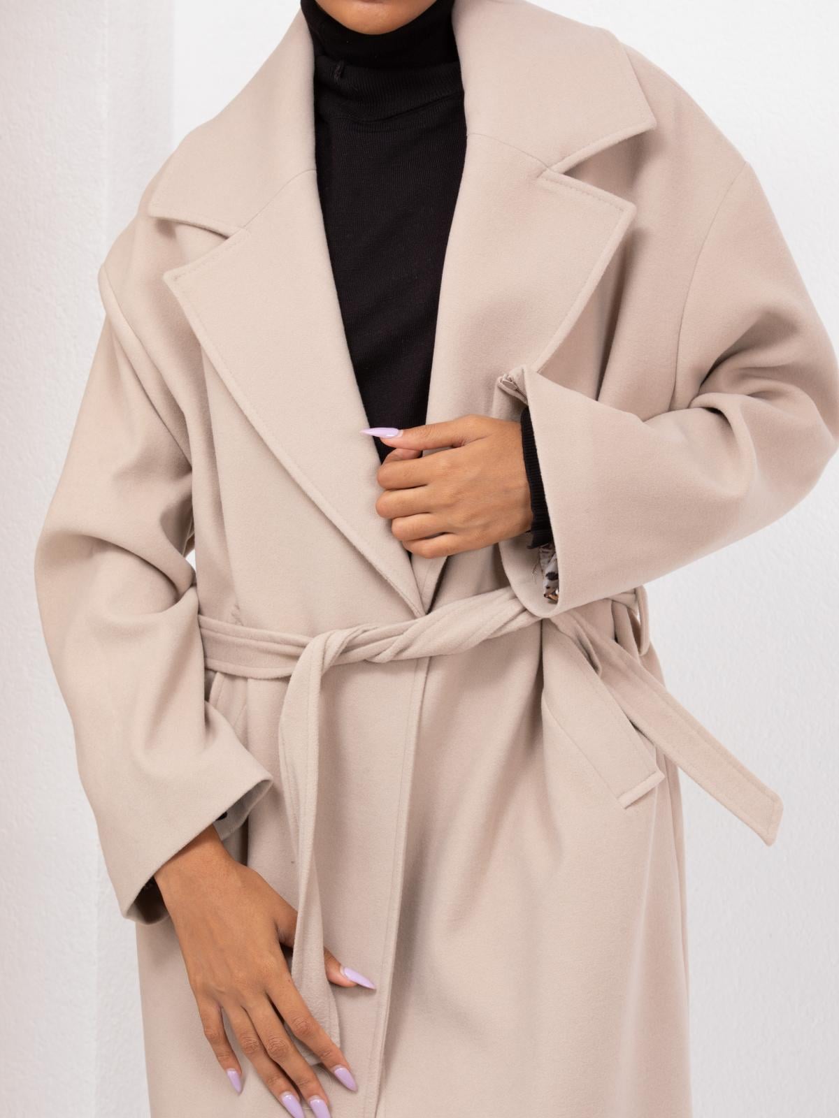 Women coat with belt wholesale Cream color 669369