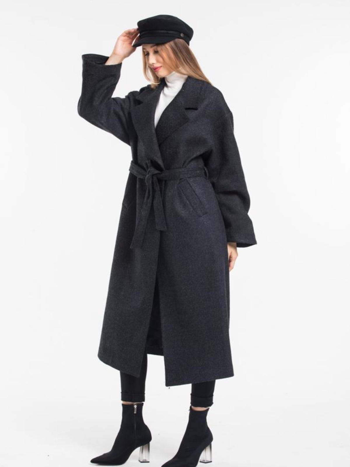 Women coat with belt wholesale Dark Gray color 669363