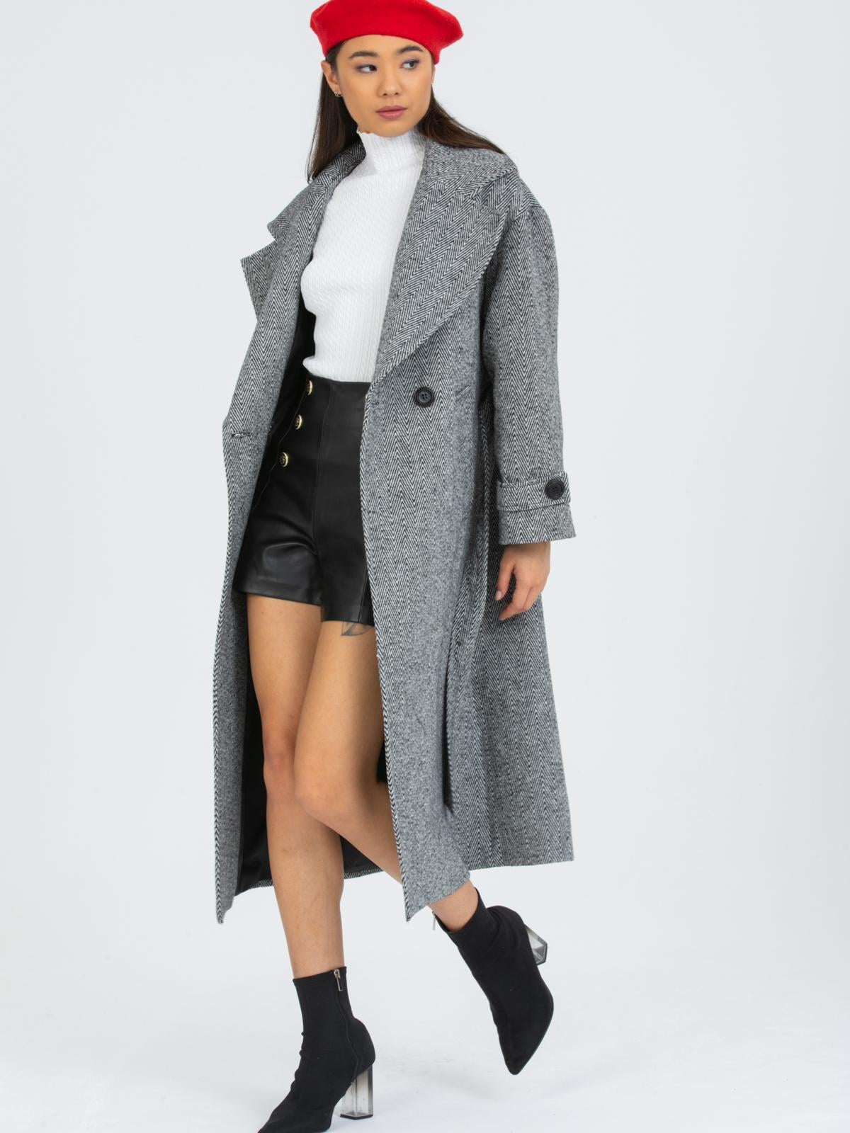 Women Coat With Belt Wholesale Gray Color