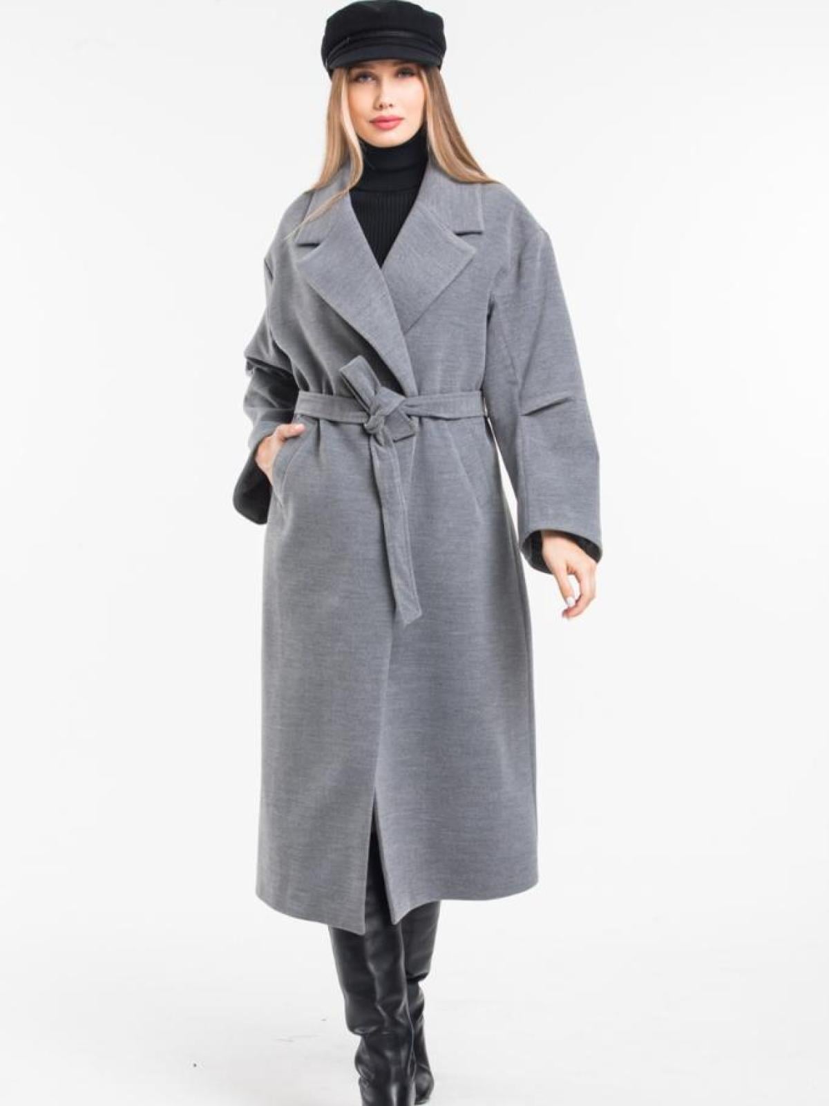 Women coat with belt wholesale Gray color 669362