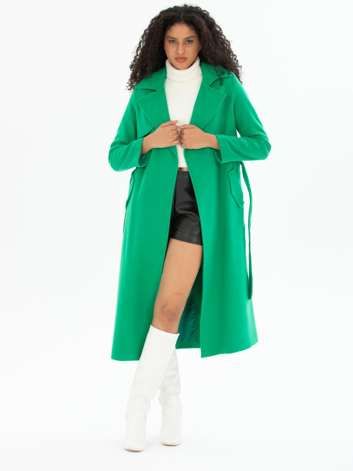Women coat with belt wholesale Green color
