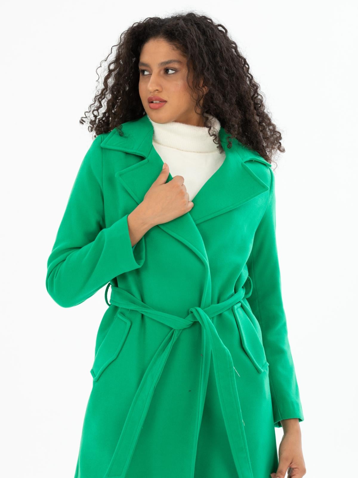 Women coat with belt wholesale Green color