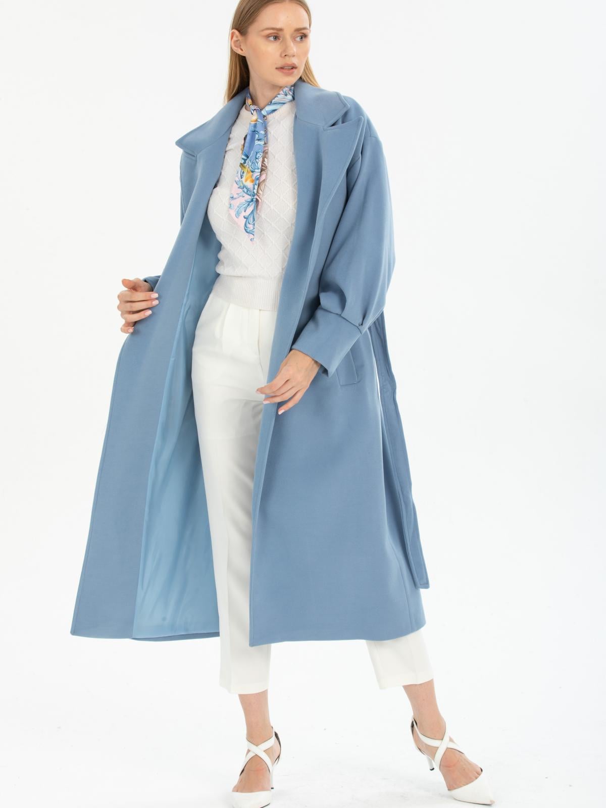 Women coat with belt wholesale Light Blue color