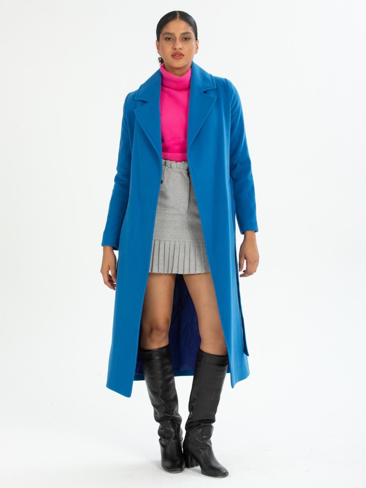 Women coat with belt wholesale Light Blue color 669516