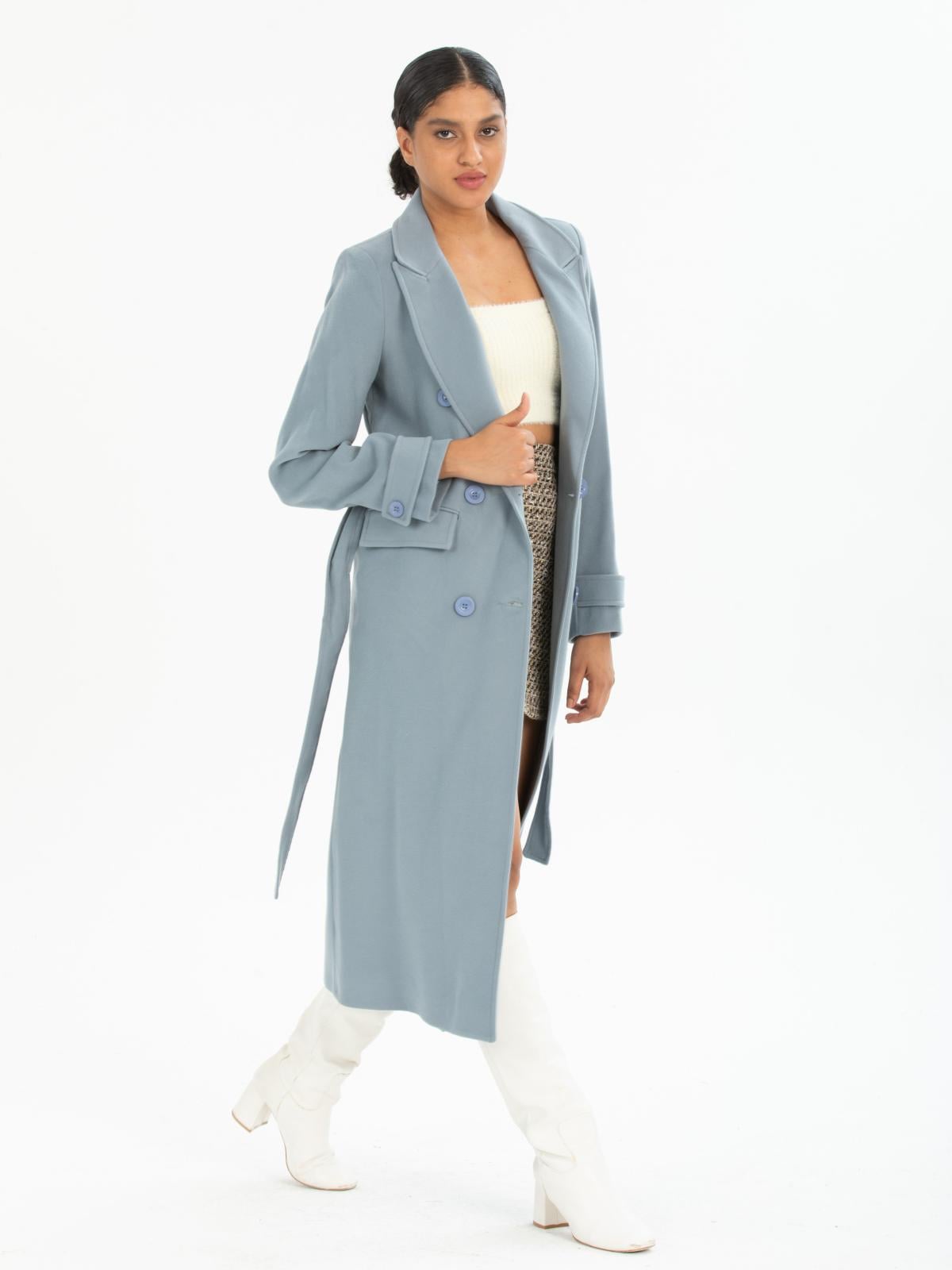 Women coat with belt wholesale Light Blue color