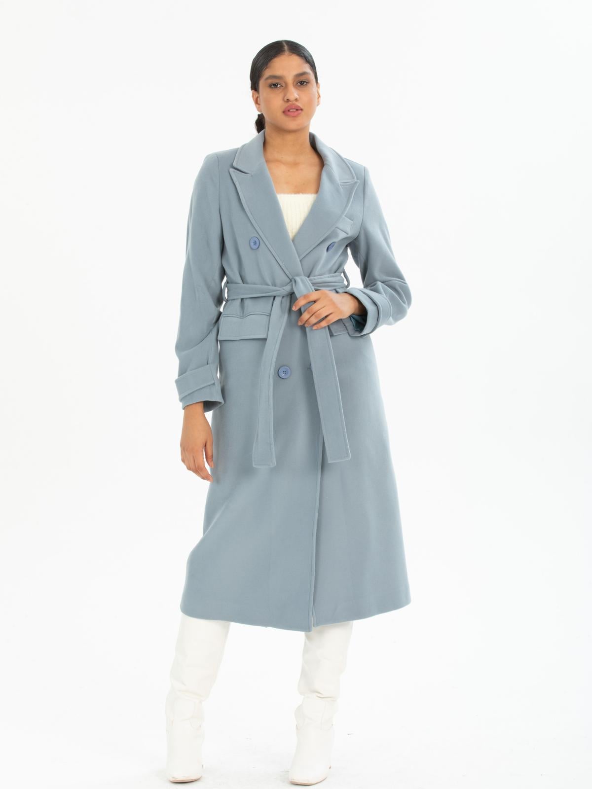 Women coat with belt wholesale Light Blue color
