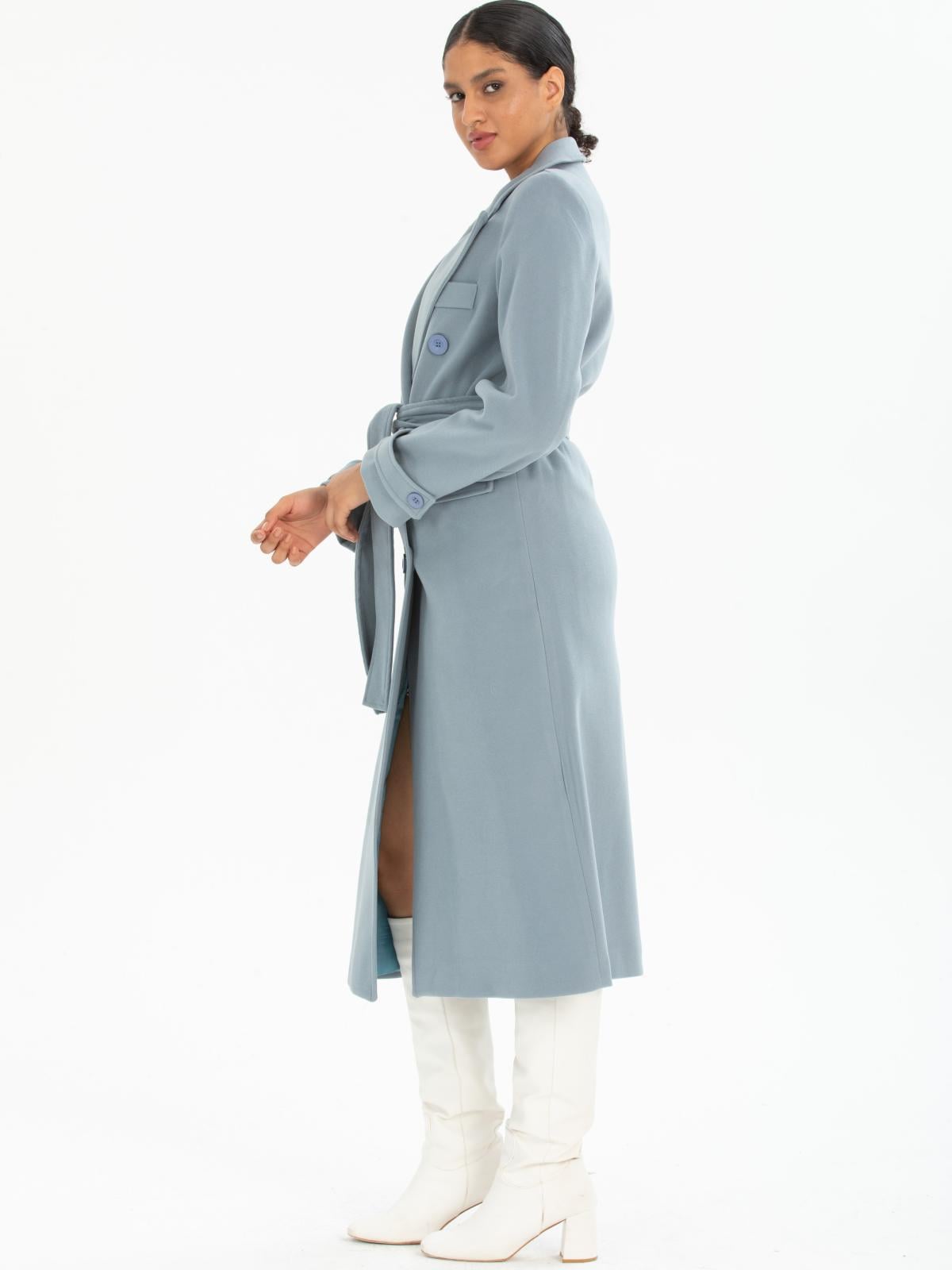 Women coat with belt wholesale Light Blue color