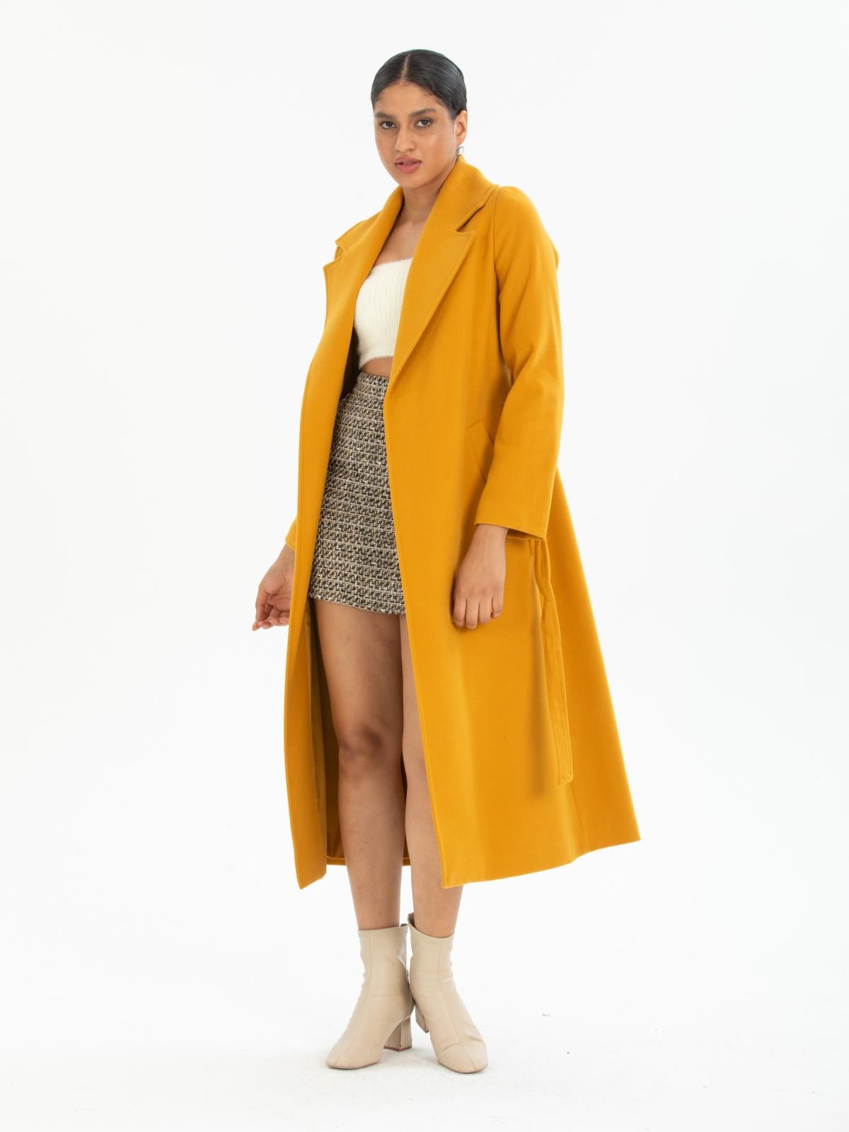 Women coat with belt wholesale Mustard color