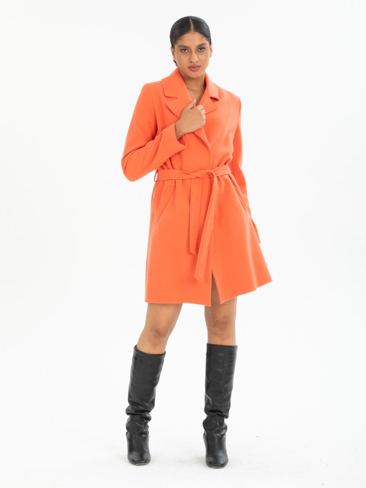 Women coat with belt wholesale Orange color