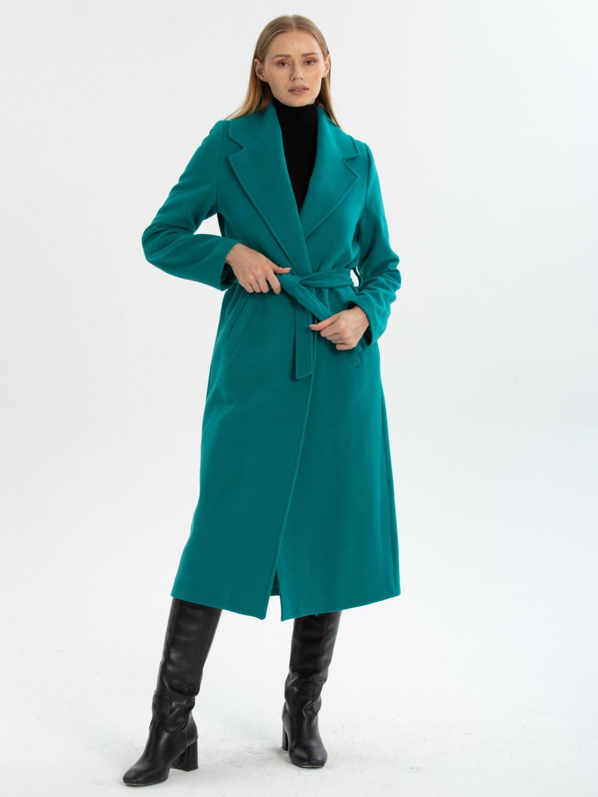 Women coat with belt wholesale Petrol color 670429