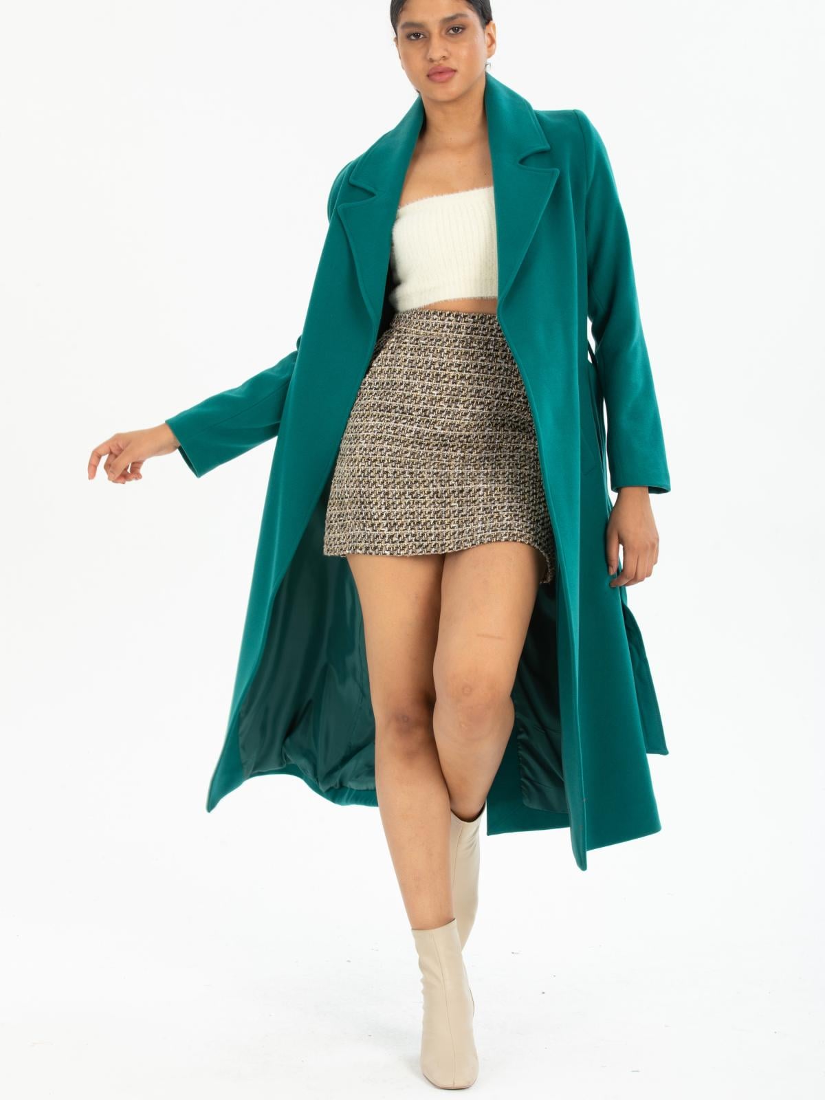 Women coat with belt wholesale Petrol color 669514