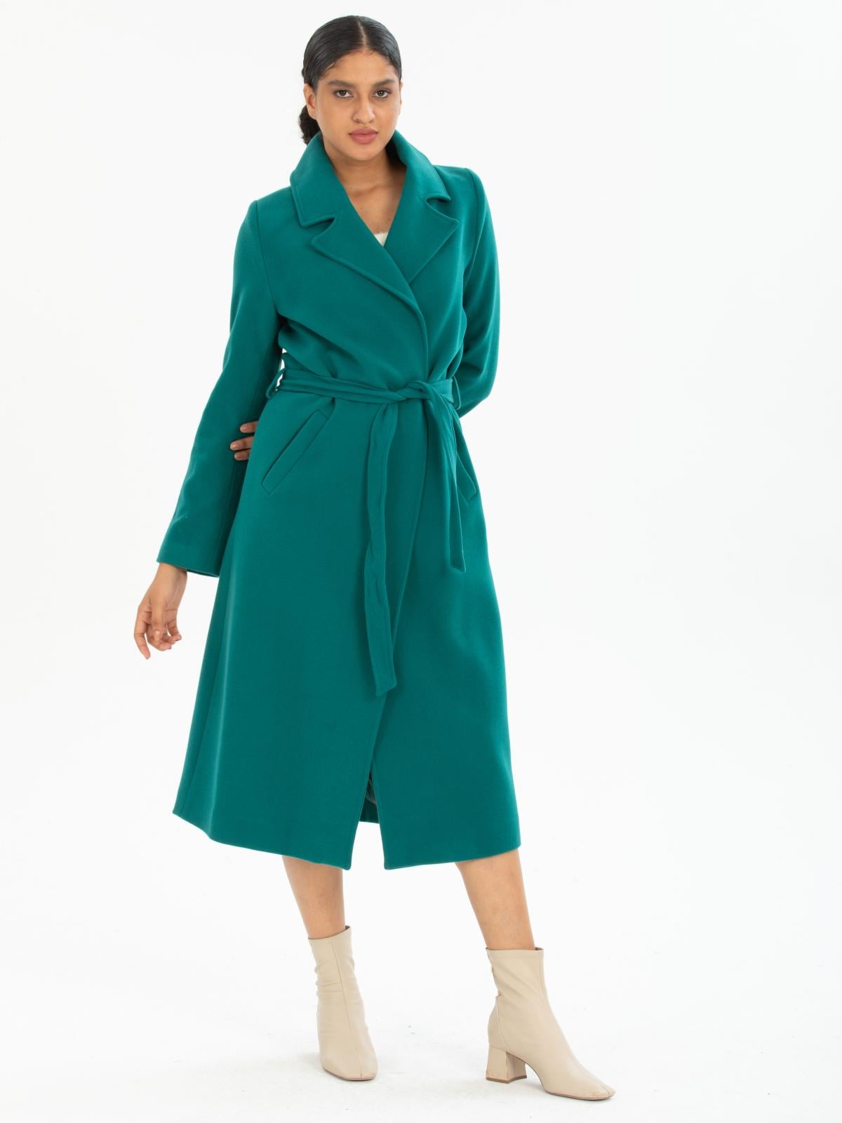 Women coat with belt wholesale Petrol color 669514