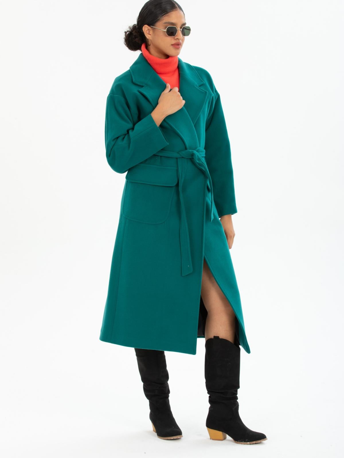 Women coat with belt wholesale Pine Green color 670513