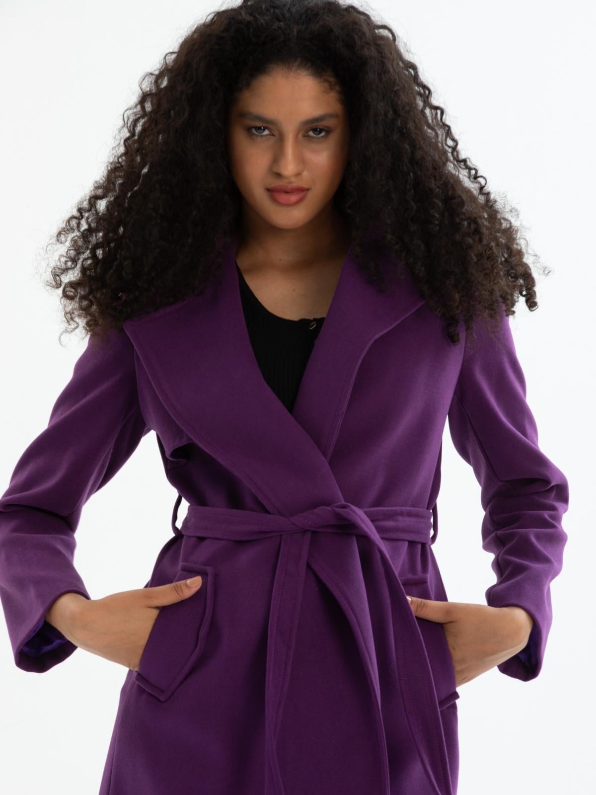 Women coat with belt wholesale Purple color 670484