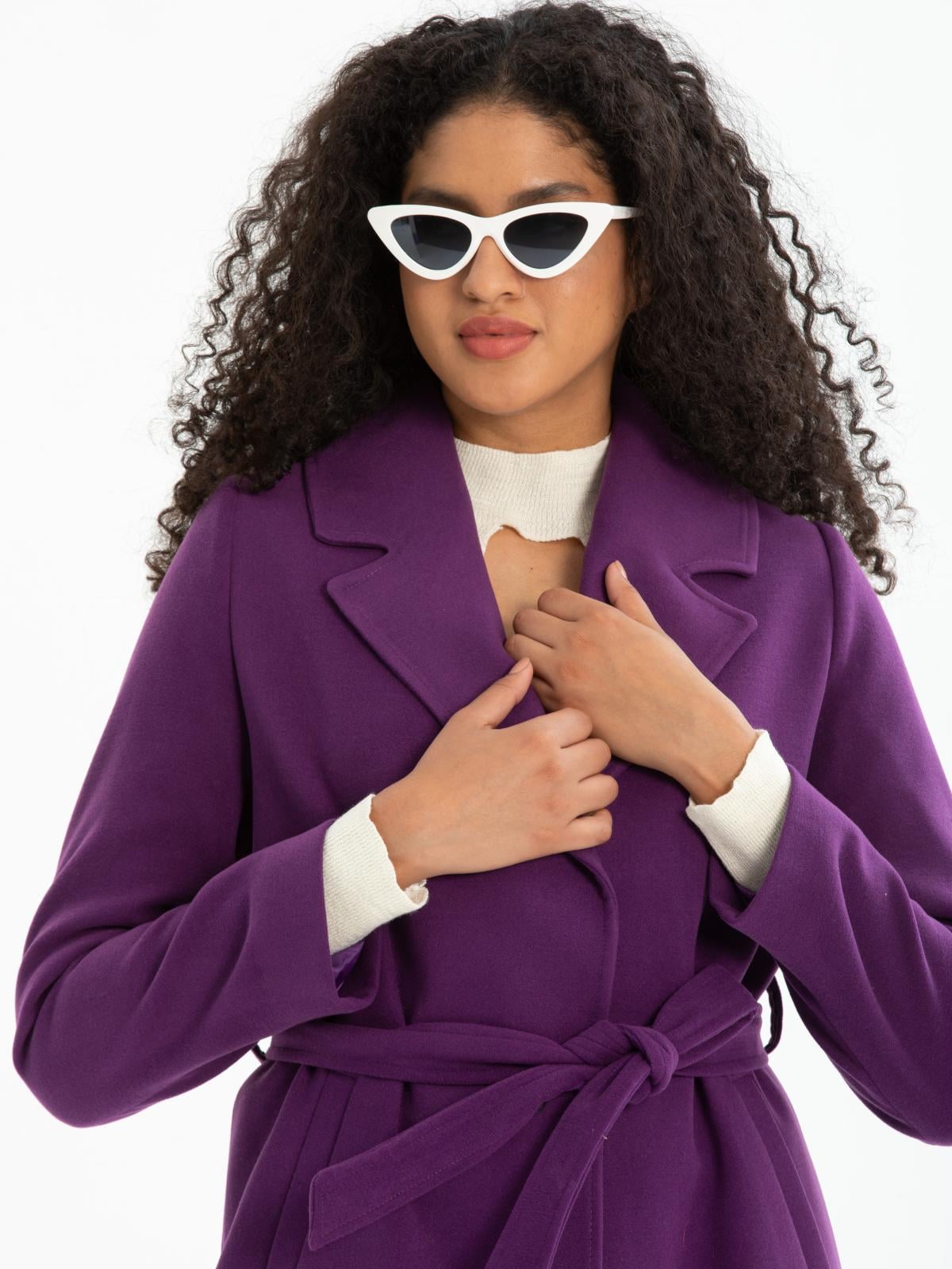 Women coat with belt wholesale Purple color