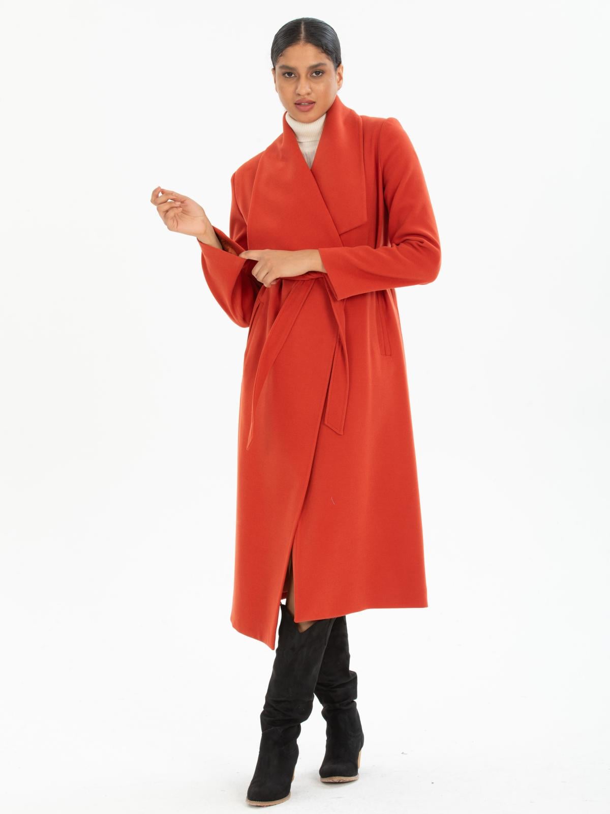 Women coat with belt wholesale Red color