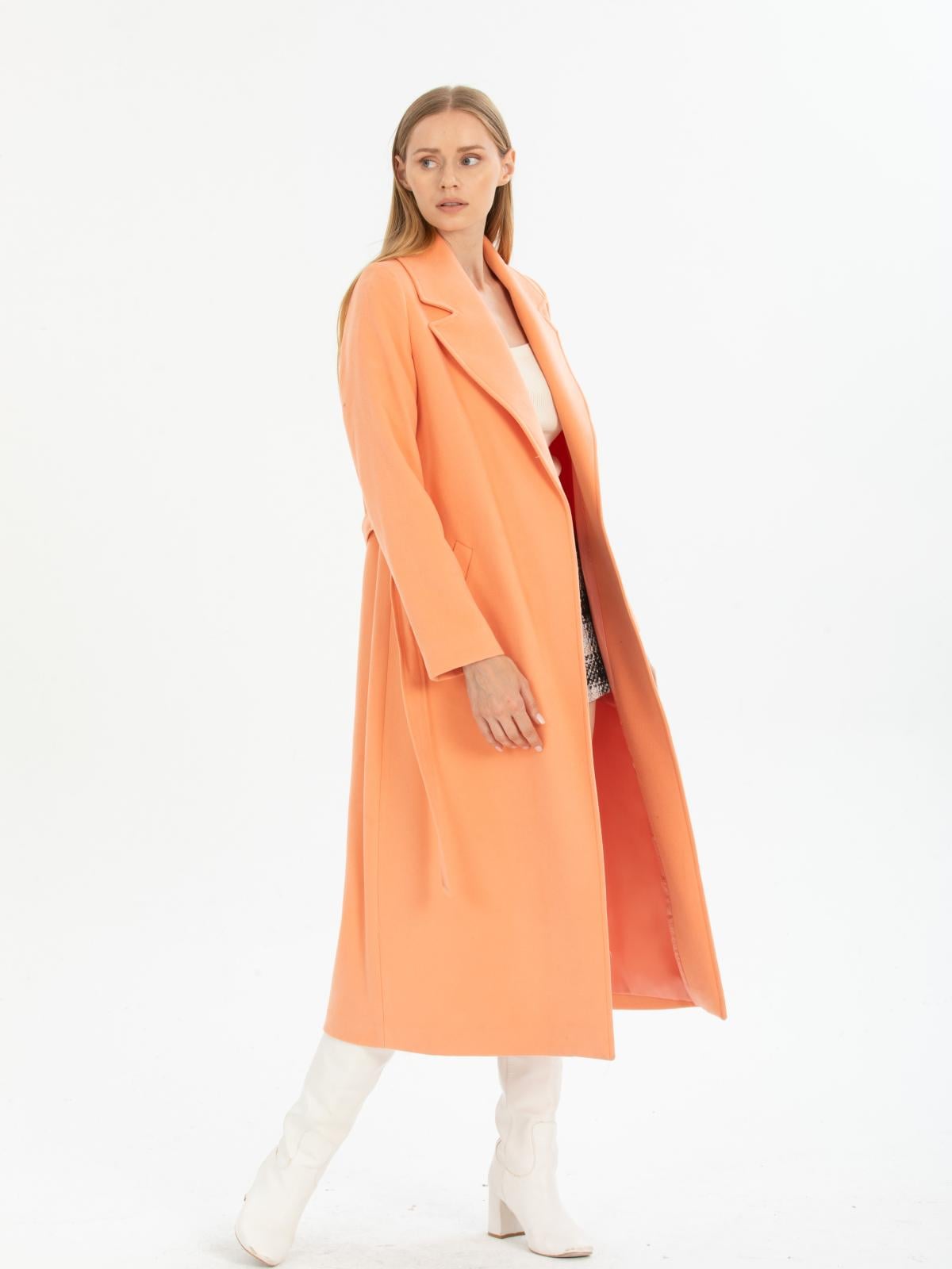 Women coat with belt wholesale Salmon color